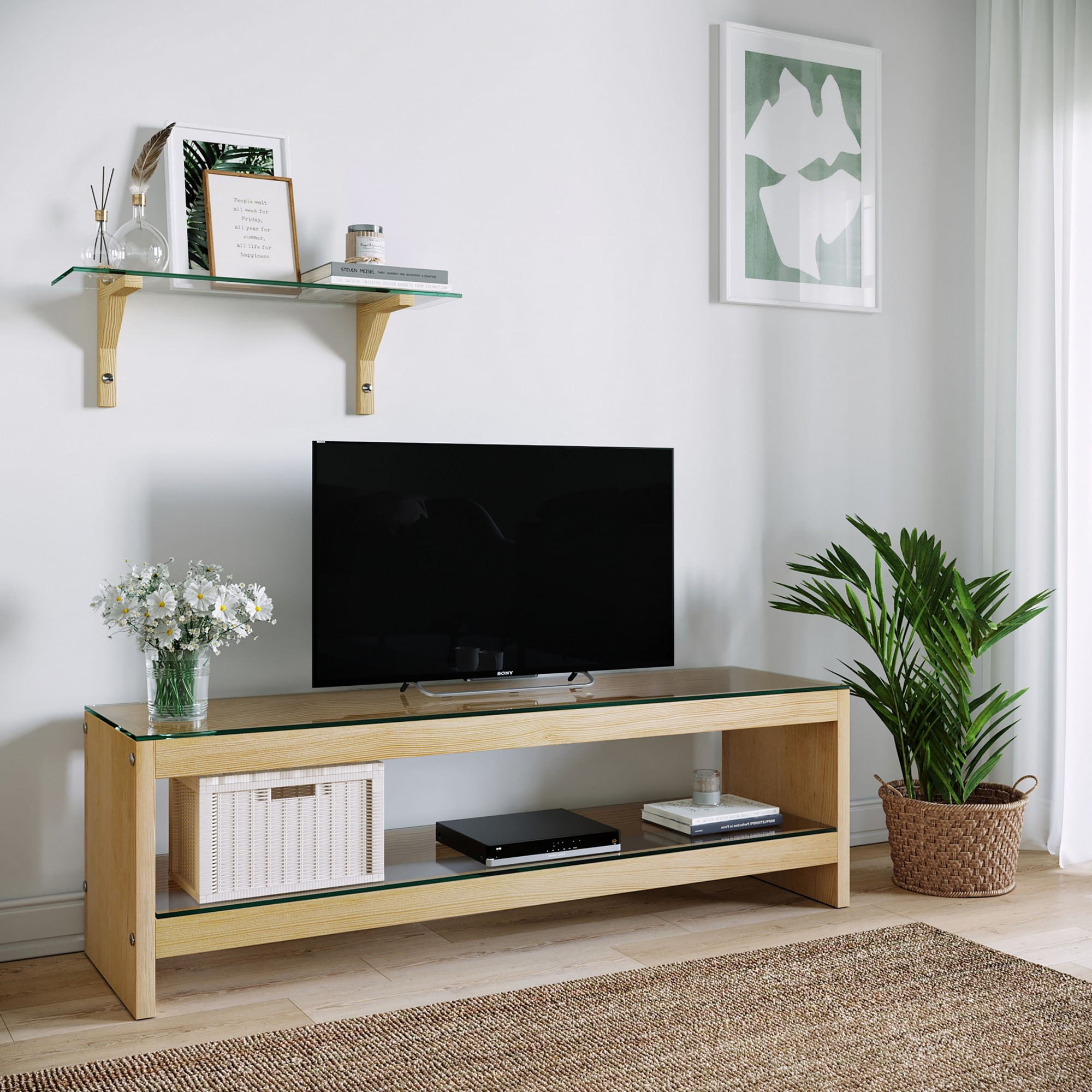 Unitate TV Hanah Home, pin, 140 x 40 x 45 cm, stejar, 552NOS1511 — imaginea 3