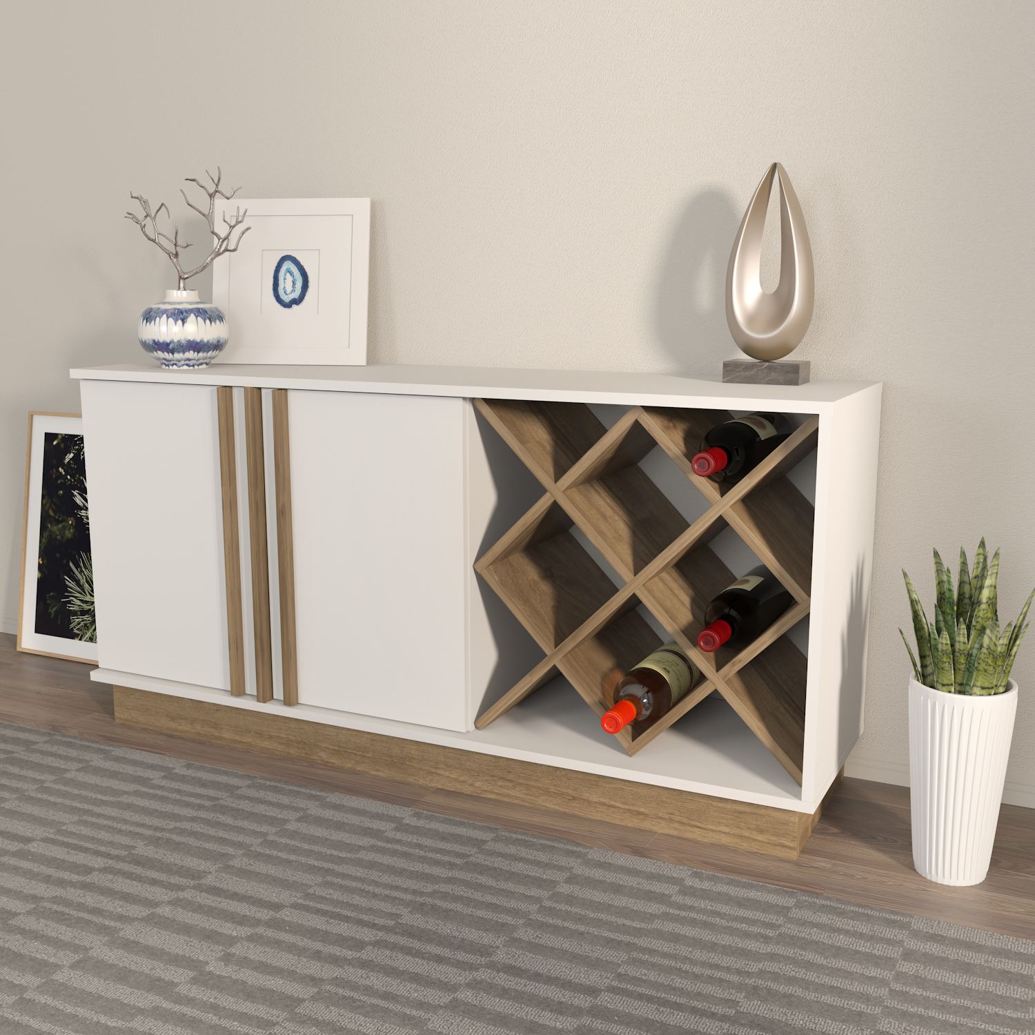 Bufet Hanah Home, PAL melaminat, 148 x 40 x 70 cm, alb/nuc, 875ZNA3521 — imaginea 3