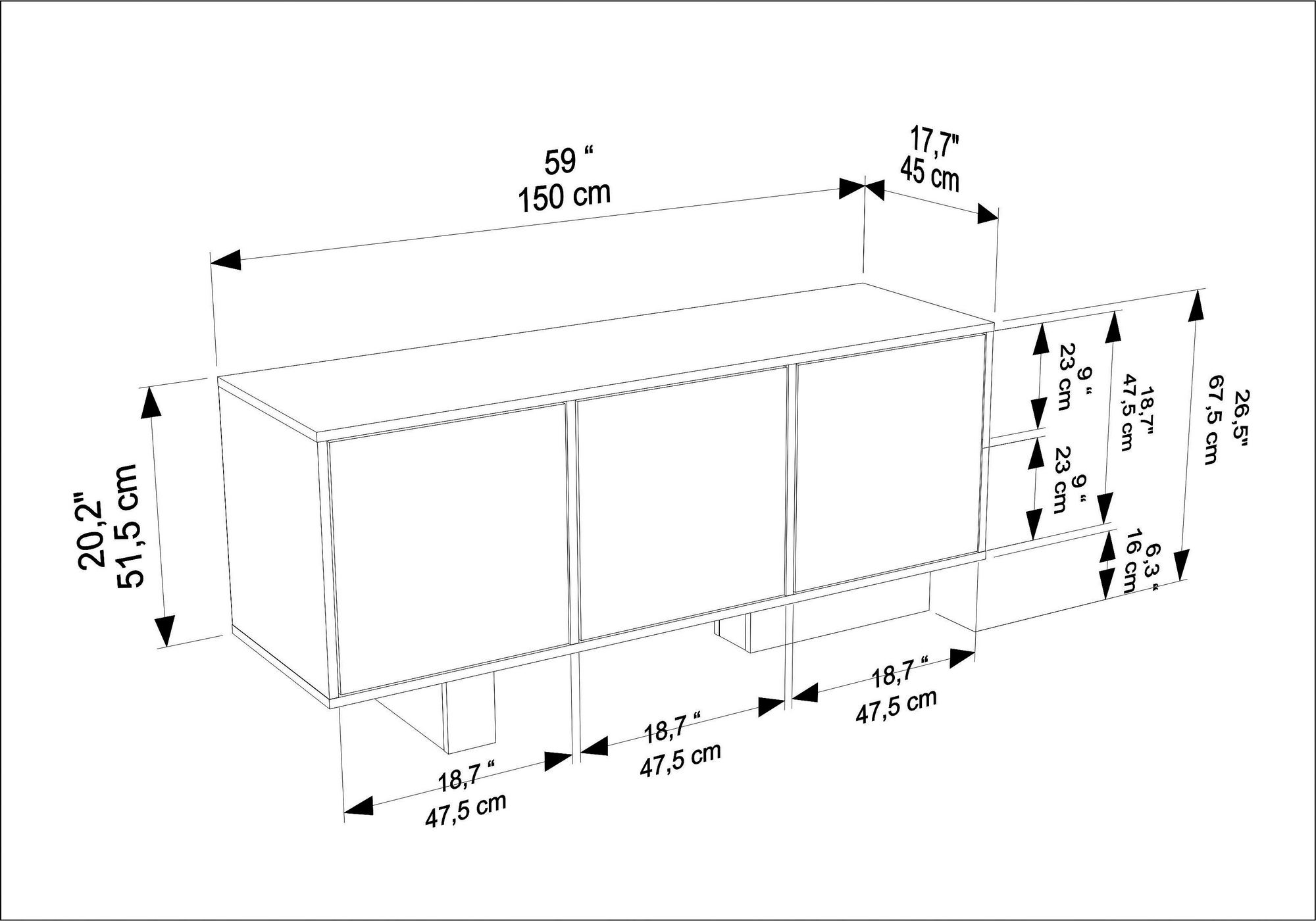 Bufet Hanah Home, PAL melaminat, 150 x 45 x 51.5 cm, nuc/travertine, 875ZNA3520 — imaginea 2