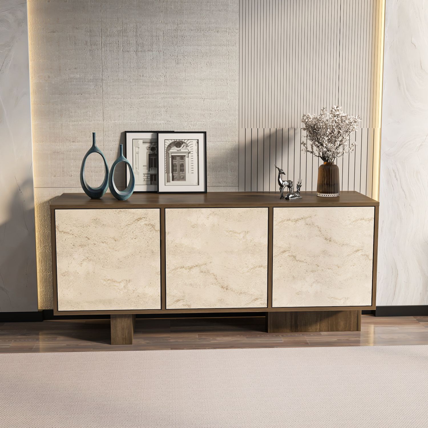 Bufet Hanah Home, PAL melaminat, 150 x 45 x 51.5 cm, nuc/travertine, 875ZNA3520 — imaginea 4