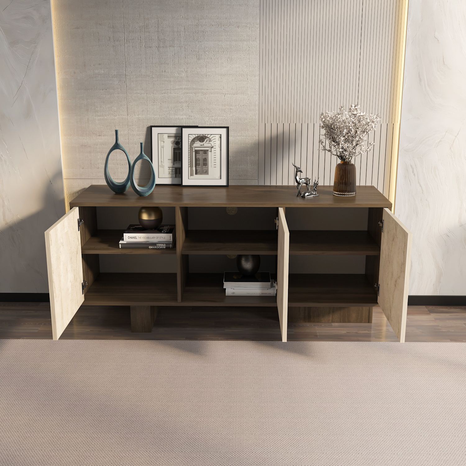 Bufet Hanah Home, PAL melaminat, 150 x 45 x 51.5 cm, nuc/travertine, 875ZNA3520 — imaginea 5