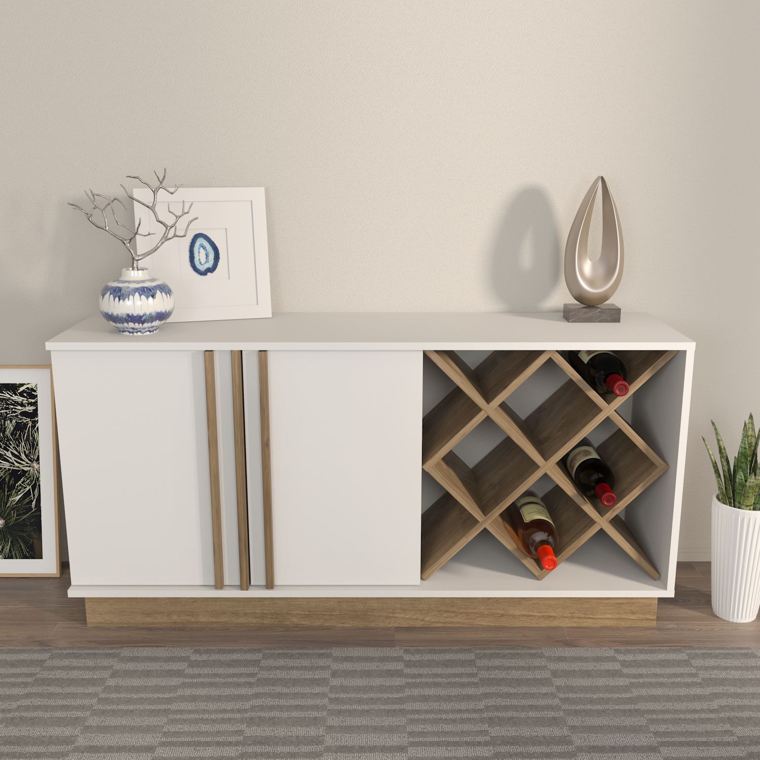 Bufet Hanah Home, PAL melaminat, 148 x 40 x 70 cm, alb/nuc, 875ZNA3521 — imaginea 5