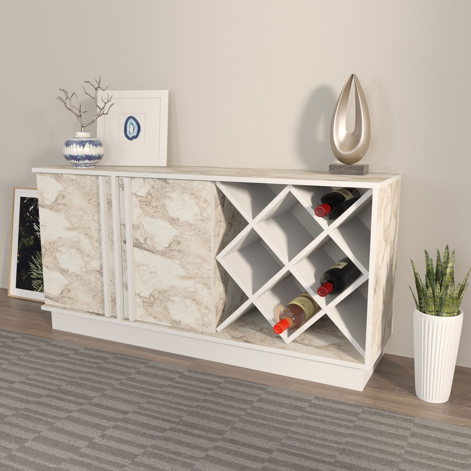 Bufet Hanah Home, PAL melaminat, 148 x 40 x 70 cm, alb/ephesus, 875ZNA3517 — imaginea 3