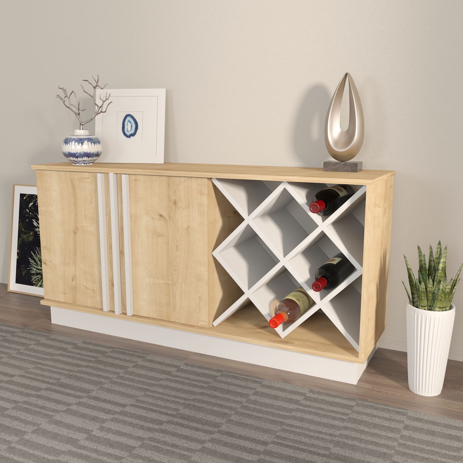 Bufet Hanah Home, PAL melaminat, 148 x 40 x 70 cm, sapphire stejar/alb, 875ZNA3516 — imaginea 2