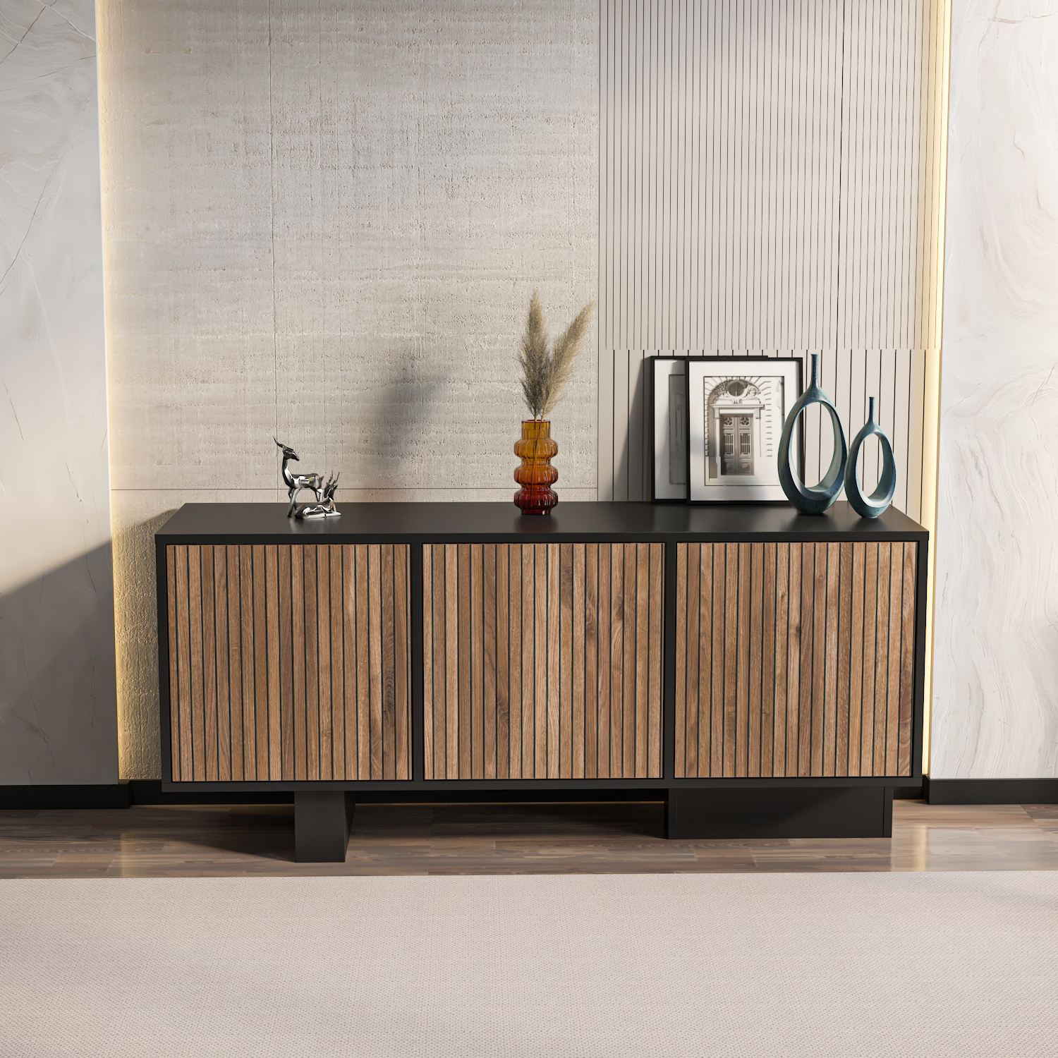 Bufet Hanah Home, PAL melaminat, 150 x 45 x 51.5 cm, negru/deschis nuc, 875ZNA3519 — imaginea 2