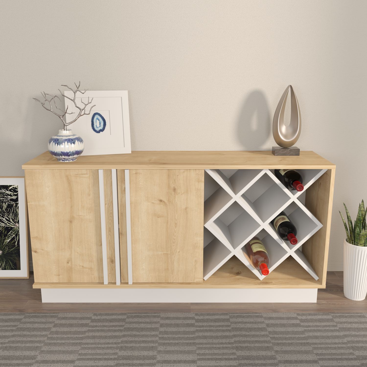Bufet Hanah Home, PAL melaminat, 148 x 40 x 70 cm, sapphire stejar/alb, 875ZNA3516 — imaginea 3