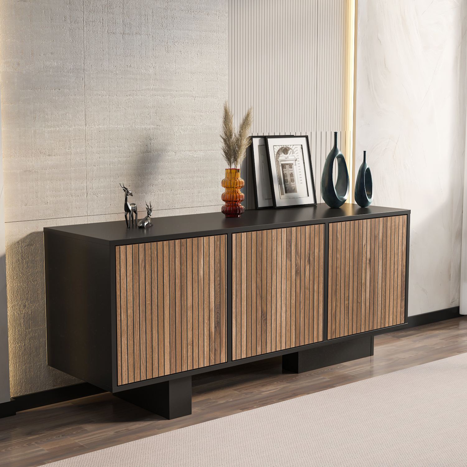 Bufet Hanah Home, PAL melaminat, 150 x 45 x 51.5 cm, negru/deschis nuc, 875ZNA3519 — imaginea 5