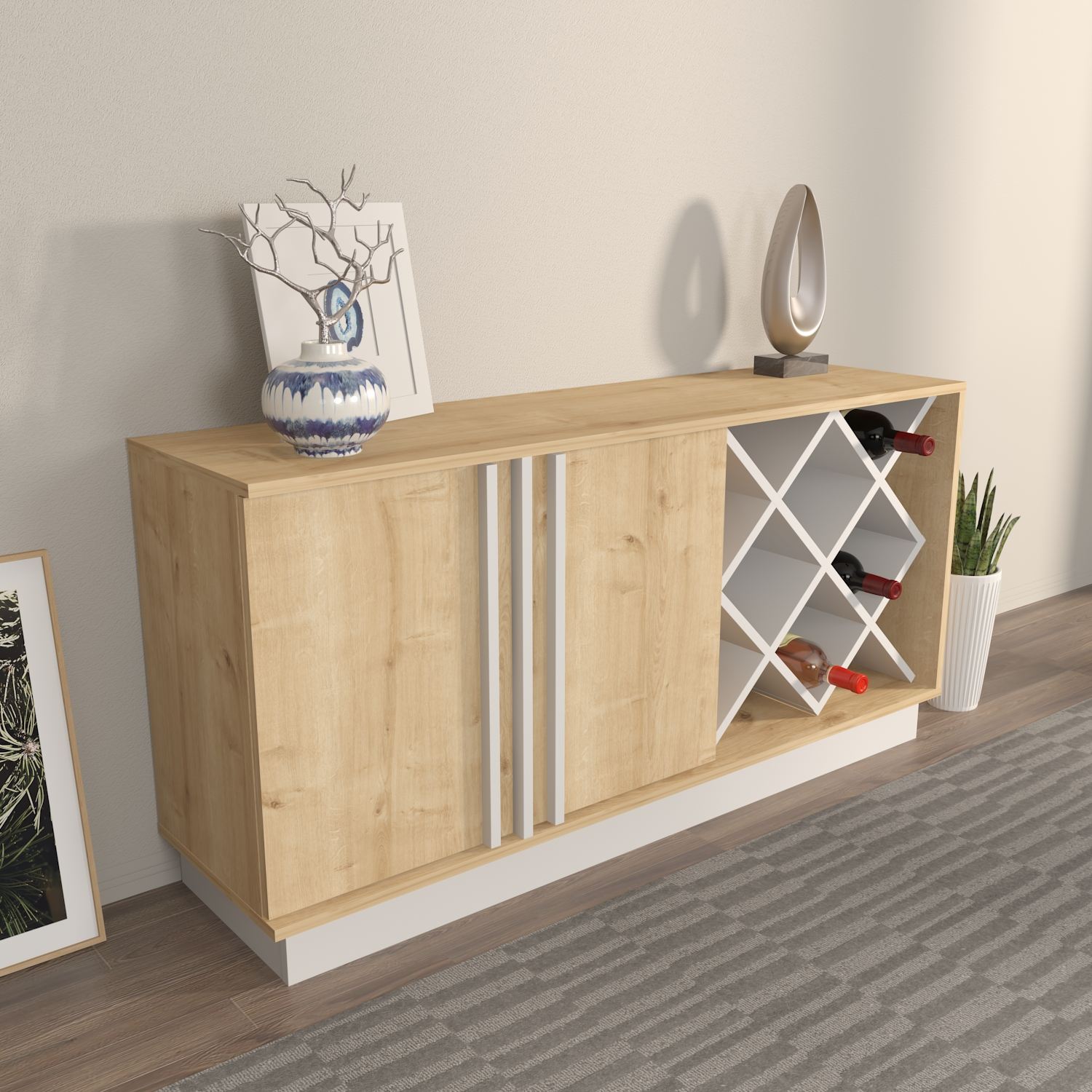 Bufet Hanah Home, PAL melaminat, 148 x 40 x 70 cm, sapphire stejar/alb, 875ZNA3516 — imaginea 5