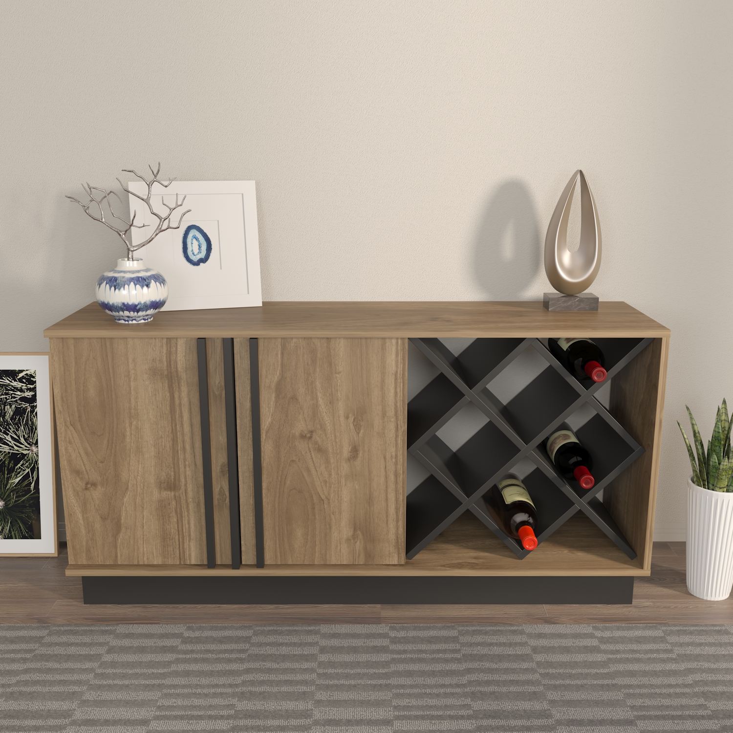 Bufet Hanah Home, PAL melaminat, 148 x 40 x 70 cm, nuc/negru, 875ZNA3522 — imaginea 4