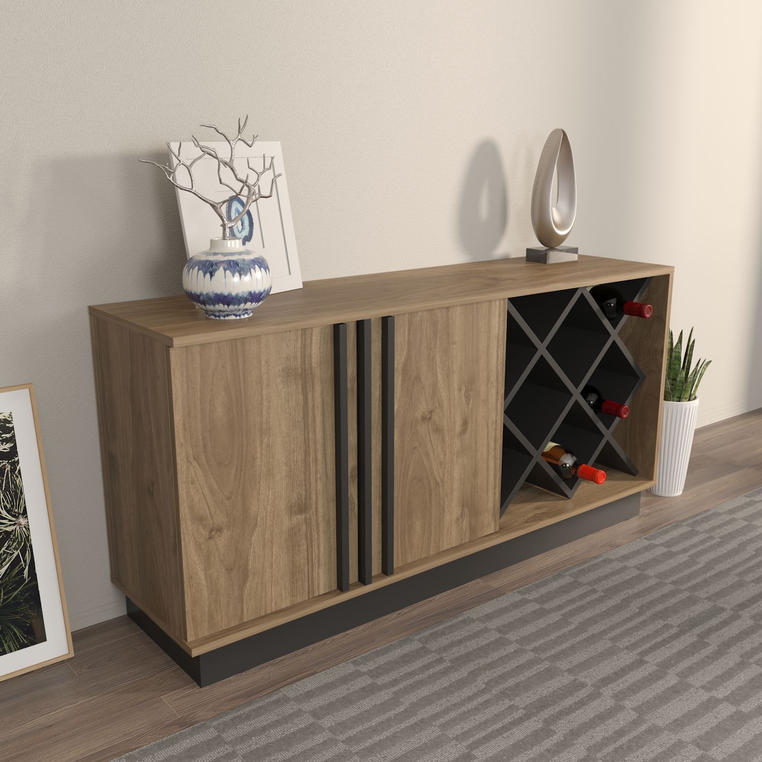 Bufet Hanah Home, PAL melaminat, 148 x 40 x 70 cm, nuc/negru, 875ZNA3522 — imaginea 5