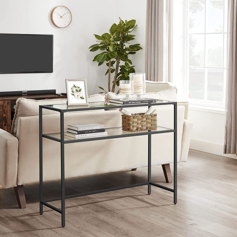 Comodă Hanah Home, metal, 90 x 30 x 80 cm, negru/transparent, sticlă, 540MDR1303 — imaginea 2