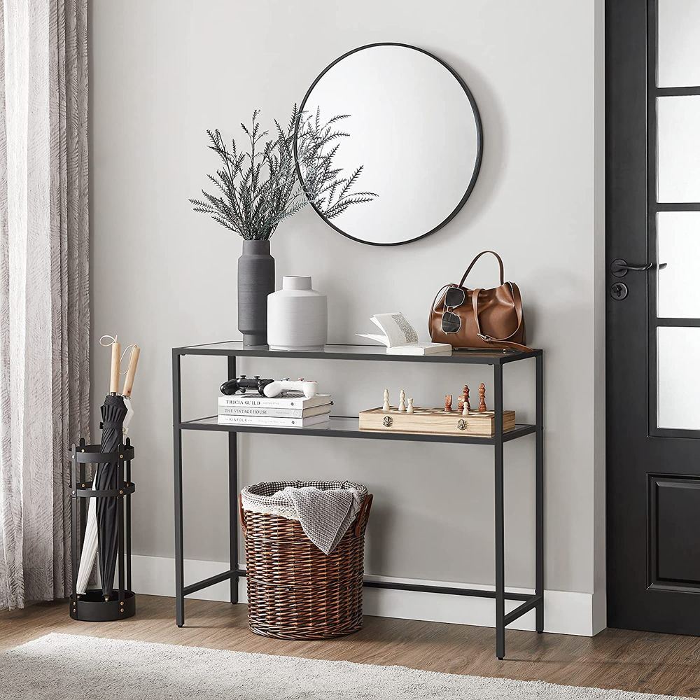 Comodă Hanah Home, metal, 90 x 30 x 80 cm, negru/transparent, sticlă, 540MDR1303 — imaginea 4