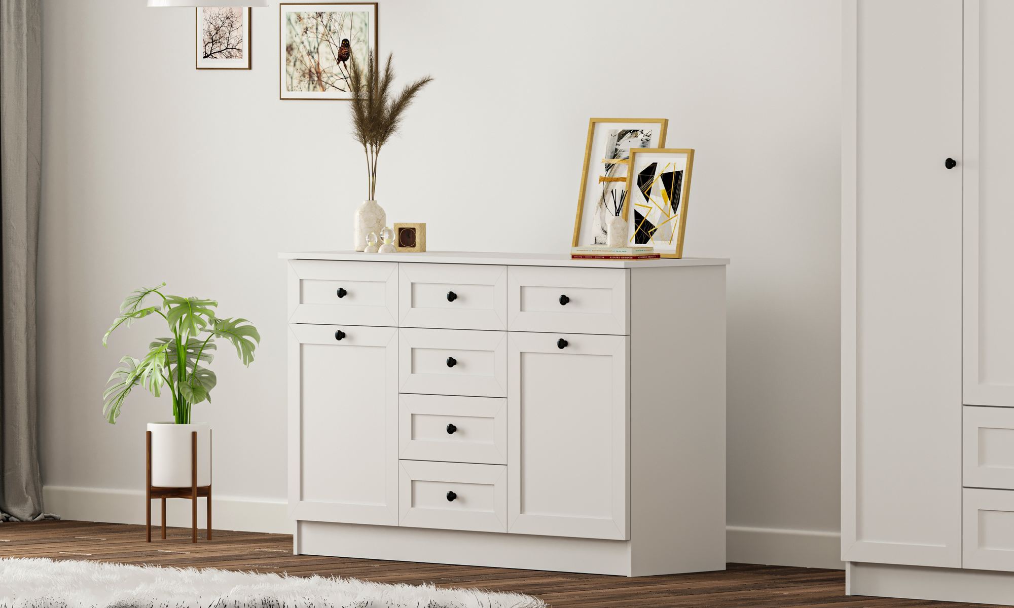 Comodă Hanah Home, PAL melaminat, 130 x 43 x 85 cm, alb mat, 167RAB1511 — imaginea 6