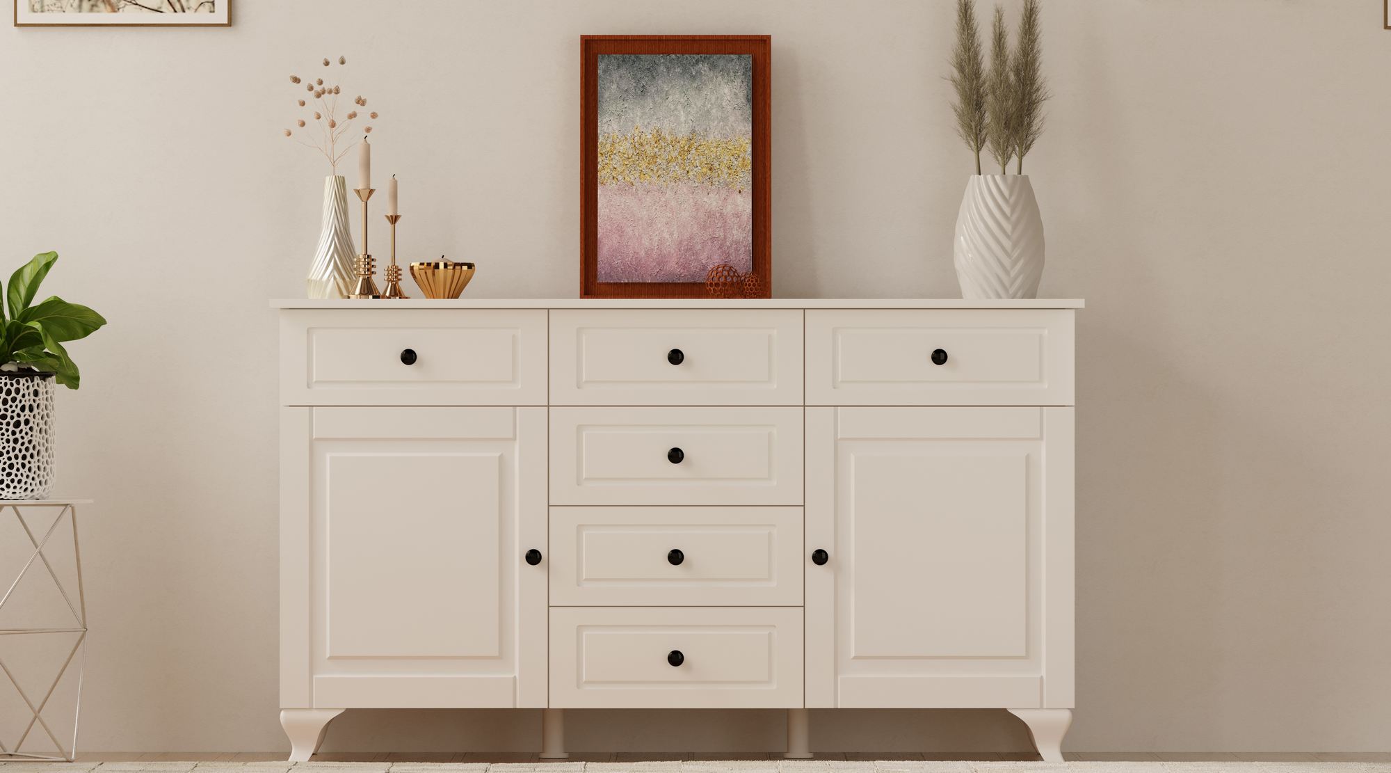 Comodă Hanah Home, PAL melaminat, 130 x 43 x 87 cm, alb mat, 167RAB1501 — imaginea 3