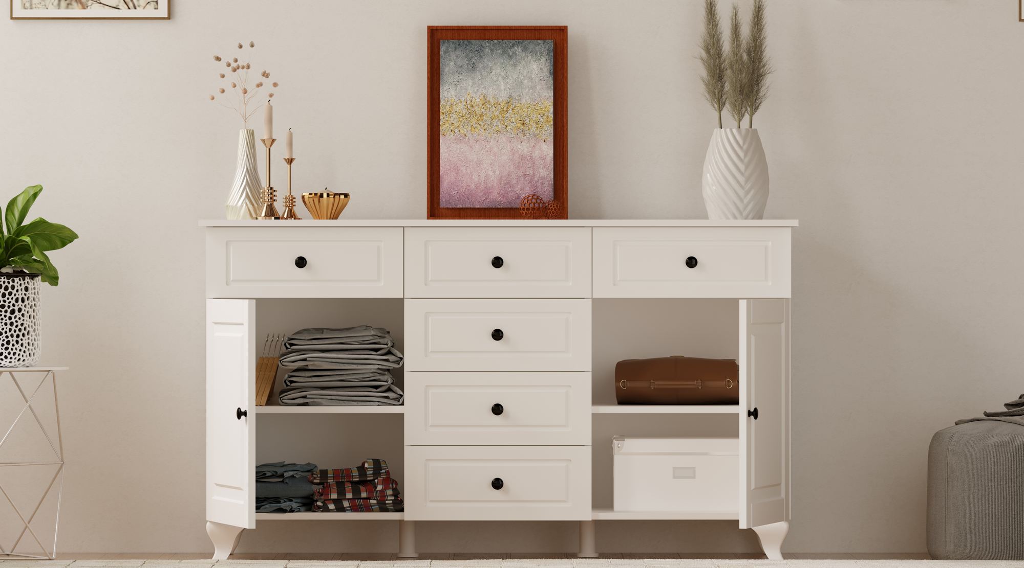Comodă Hanah Home, PAL melaminat, 130 x 43 x 87 cm, alb mat, 167RAB1501 — imaginea 5