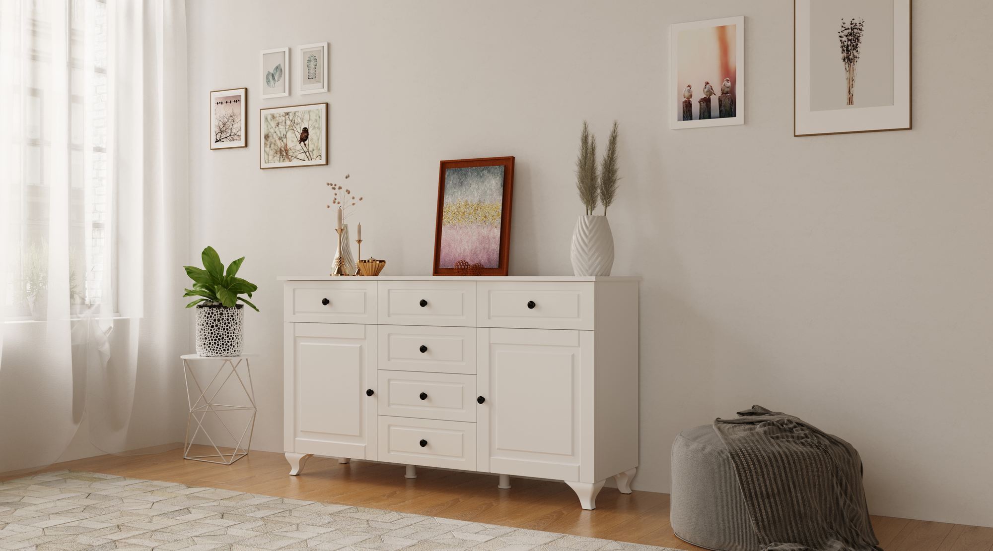 Comodă Hanah Home, PAL melaminat, 130 x 43 x 87 cm, alb mat, 167RAB1501 — imaginea 6
