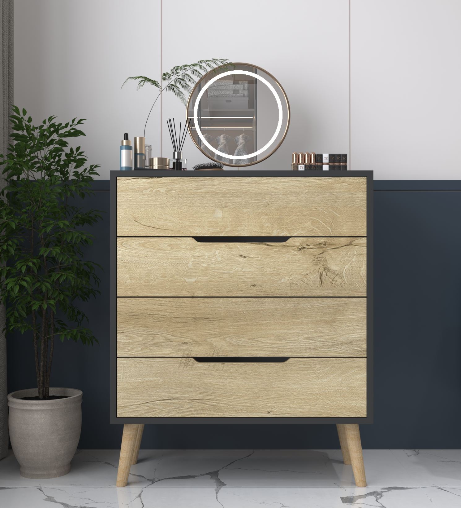 Comodă Hanah Home, PAL melaminat, 78 x 45 x 95 cm, antracit/sapphire stejar, 469ORN2102 — imaginea 2