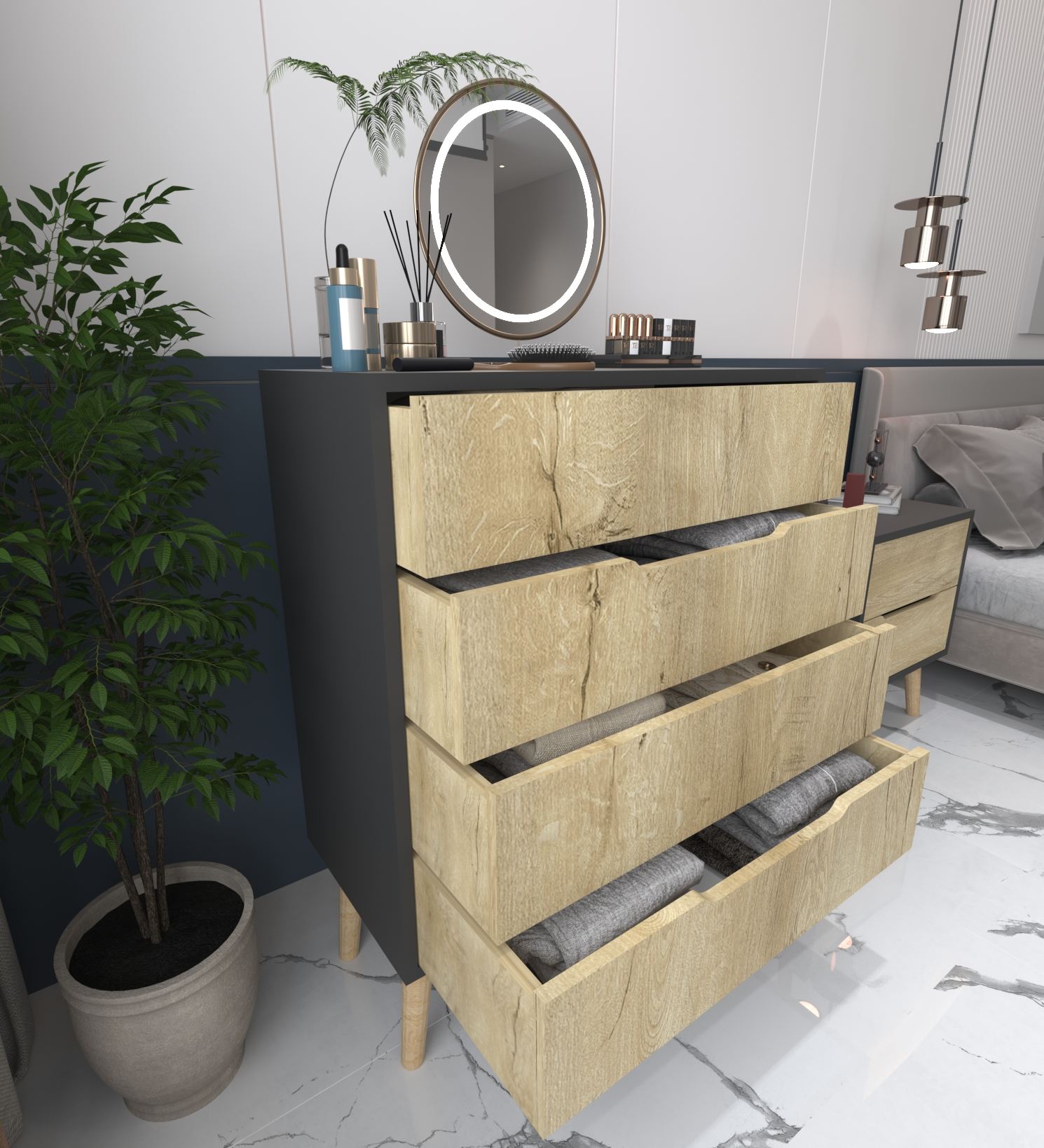 Comodă Hanah Home, PAL melaminat, 78 x 45 x 95 cm, antracit/sapphire stejar, 469ORN2102 — imaginea 4