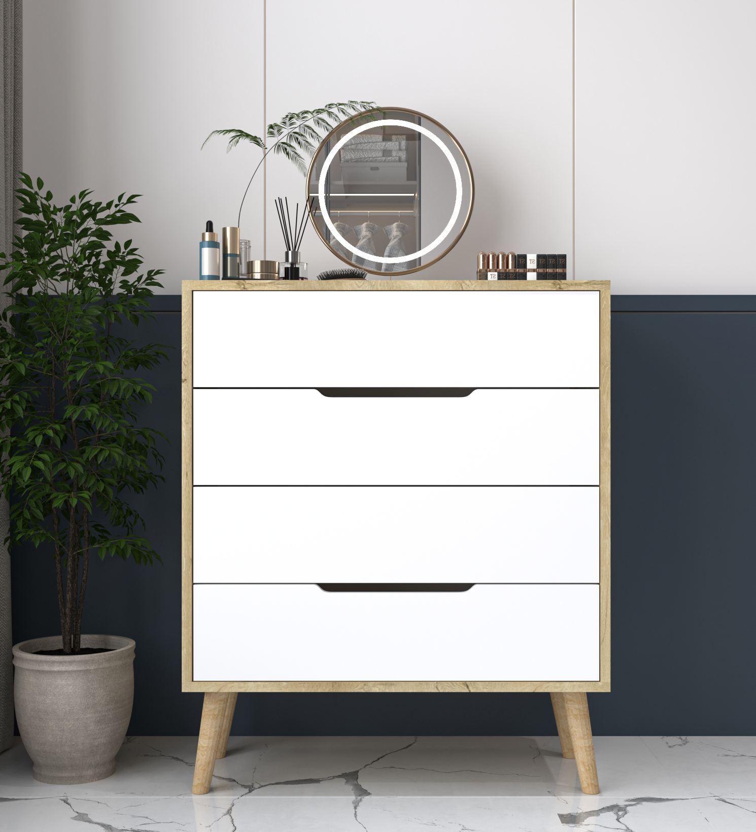 Comodă Hanah Home, PAL melaminat, 78 x 45 x 95 cm, sapphire stejar/alb, 469ORN2103 — imaginea 2