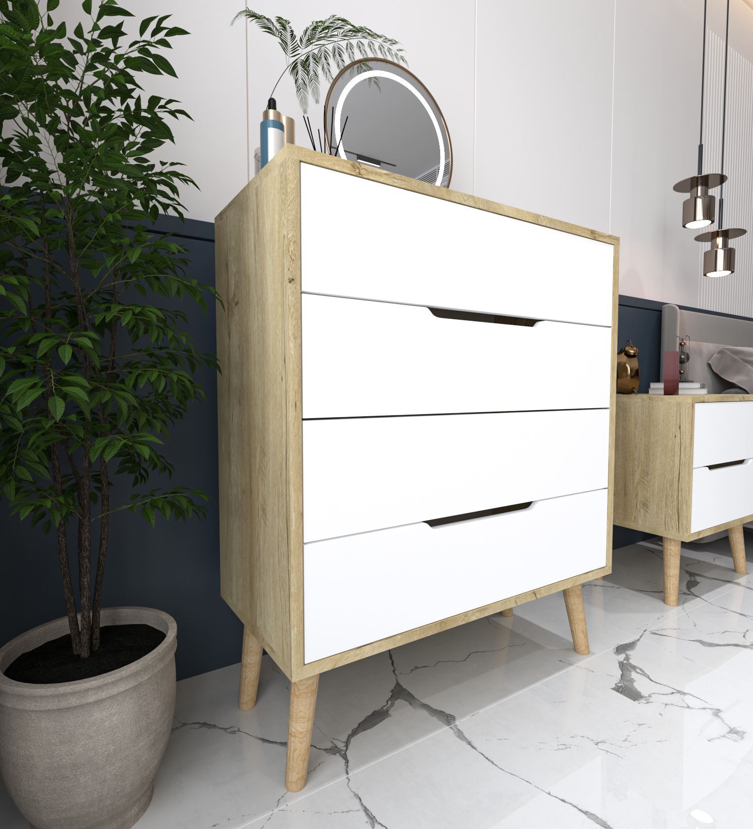 Comodă Hanah Home, PAL melaminat, 78 x 45 x 95 cm, sapphire stejar/alb, 469ORN2103 — imaginea 4