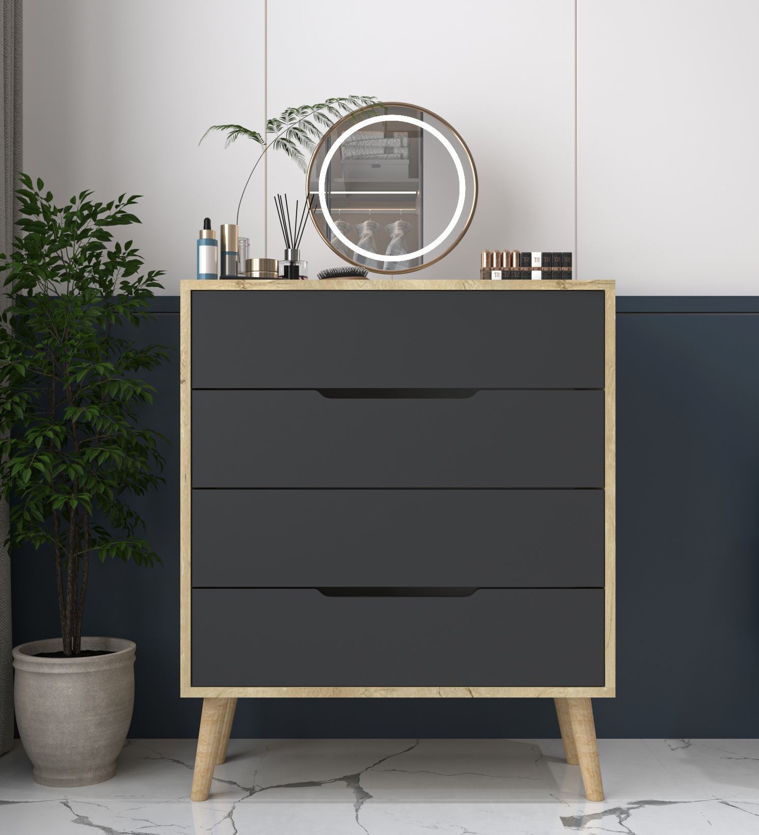 Comodă Hanah Home, PAL melaminat, 78 x 45 x 95 cm, sapphire stejar/antracit, 469ORN2105 — imaginea 2