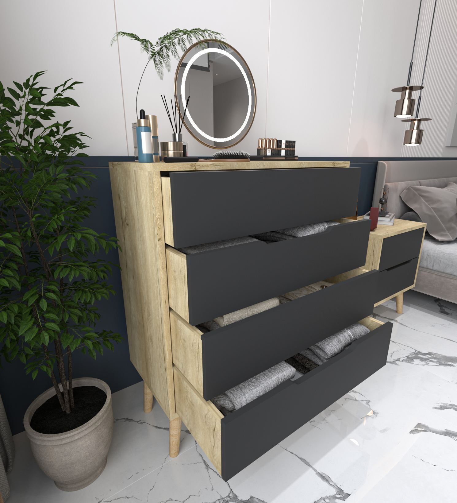 Comodă Hanah Home, PAL melaminat, 78 x 45 x 95 cm, sapphire stejar/antracit, 469ORN2105 — imaginea 6