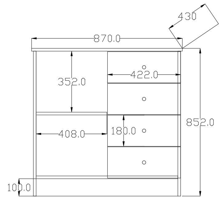 Comodă Hanah Home, PAL melaminat, 87 x 43 x 85 cm, alb mat, 167RAB1512 — imaginea 3