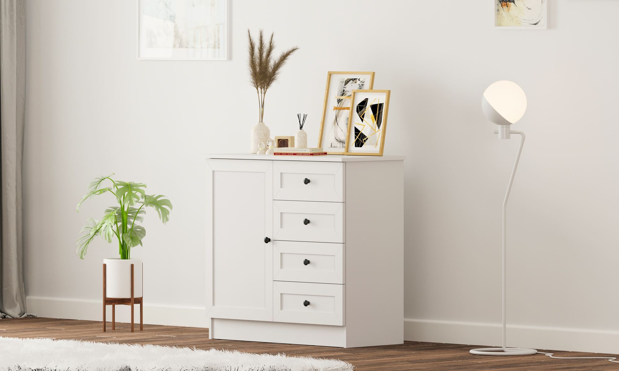 Comodă Hanah Home, PAL melaminat, 87 x 43 x 85 cm, alb mat, 167RAB1512 — imaginea 4