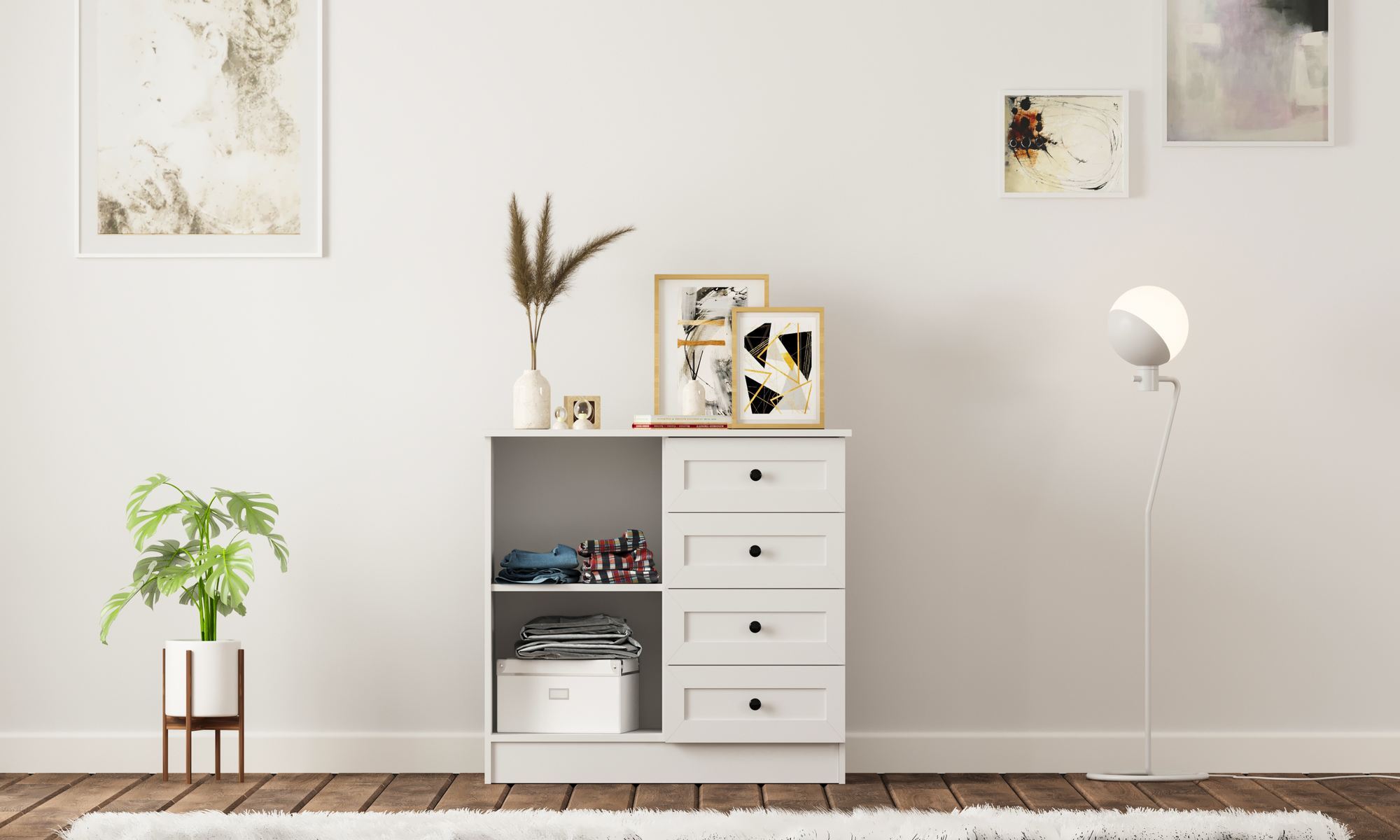 Comodă Hanah Home, PAL melaminat, 87 x 43 x 85 cm, alb mat, 167RAB1512 — imaginea 5