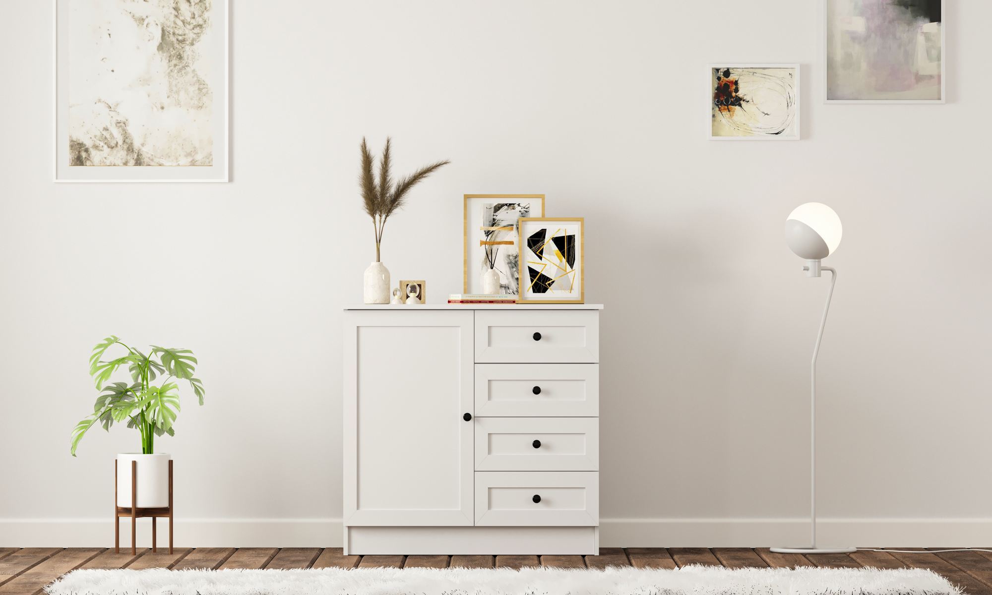 Comodă Hanah Home, PAL melaminat, 87 x 43 x 85 cm, alb mat, 167RAB1512 — imaginea 6