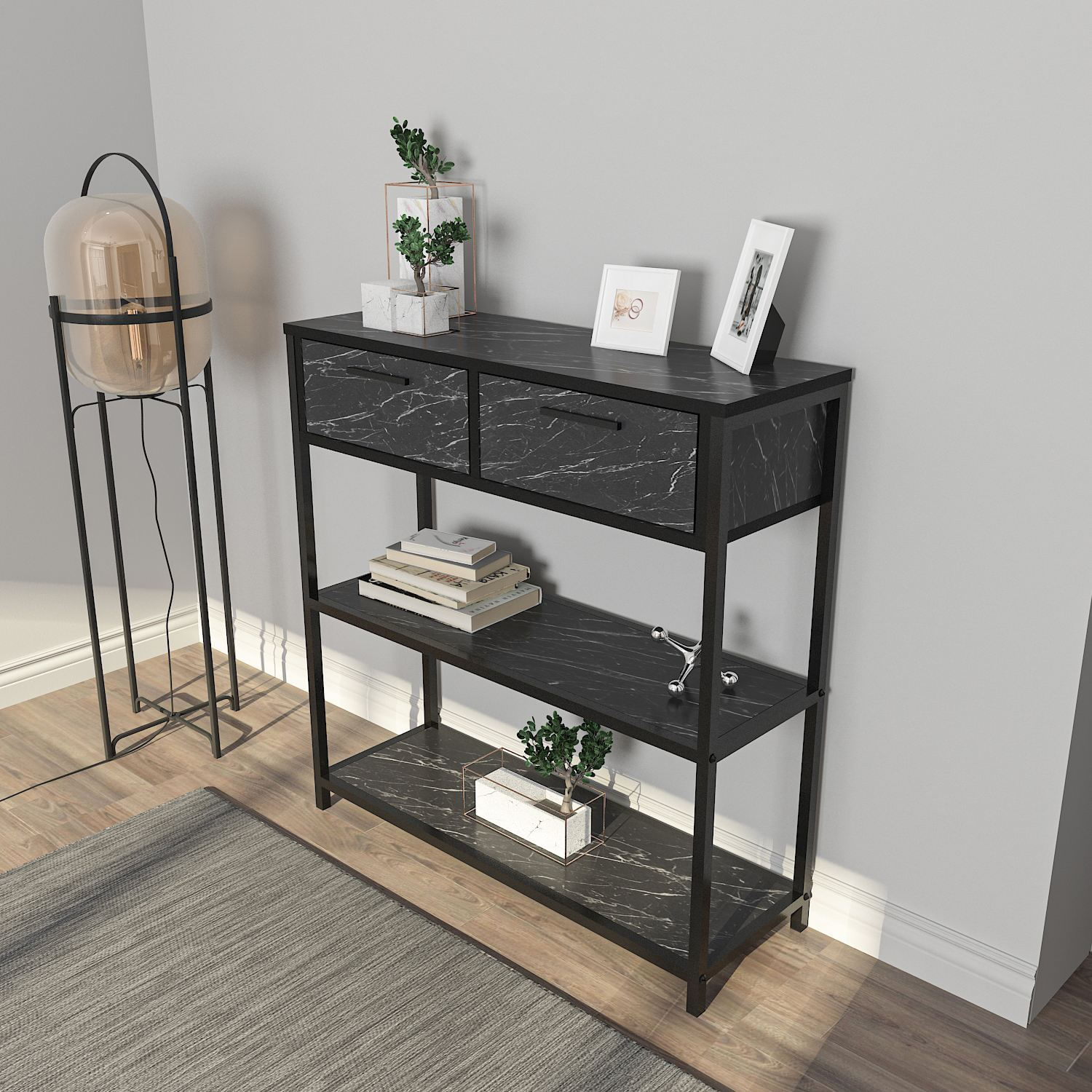 Comodă Hanah Home, PAL melaminat, 90 x 30.5 x 92 cm, negru/alb, 875ZNA4302 — imaginea 2