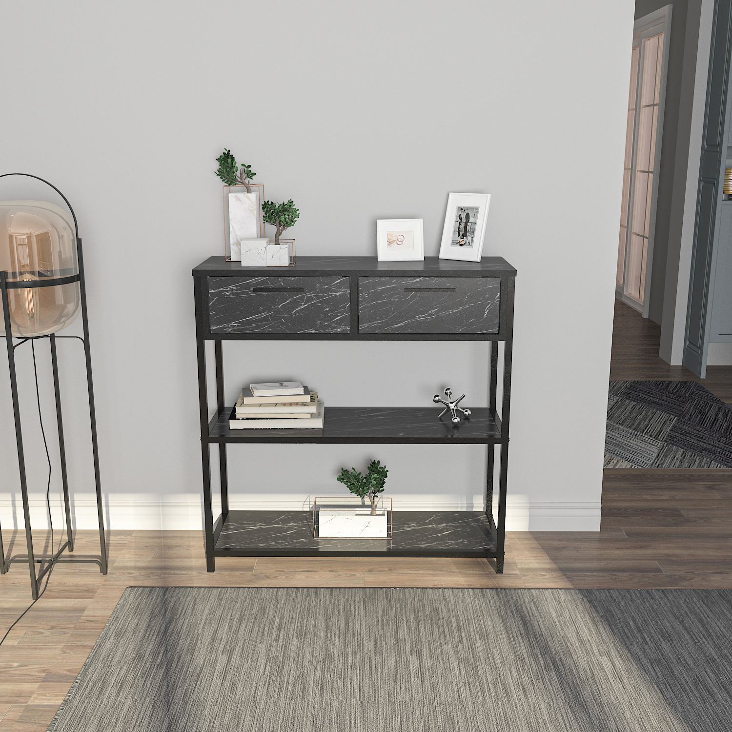 Comodă Hanah Home, PAL melaminat, 90 x 30.5 x 92 cm, negru/alb, 875ZNA4302 — imaginea 3