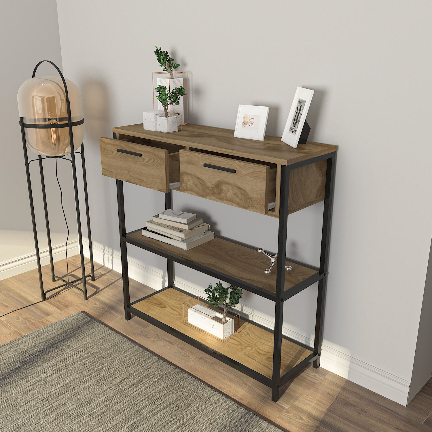 Comodă Hanah Home, PAL melaminat, 90 x 30.5 x 92 cm, stejar, 875ZNA4303 — imaginea 4