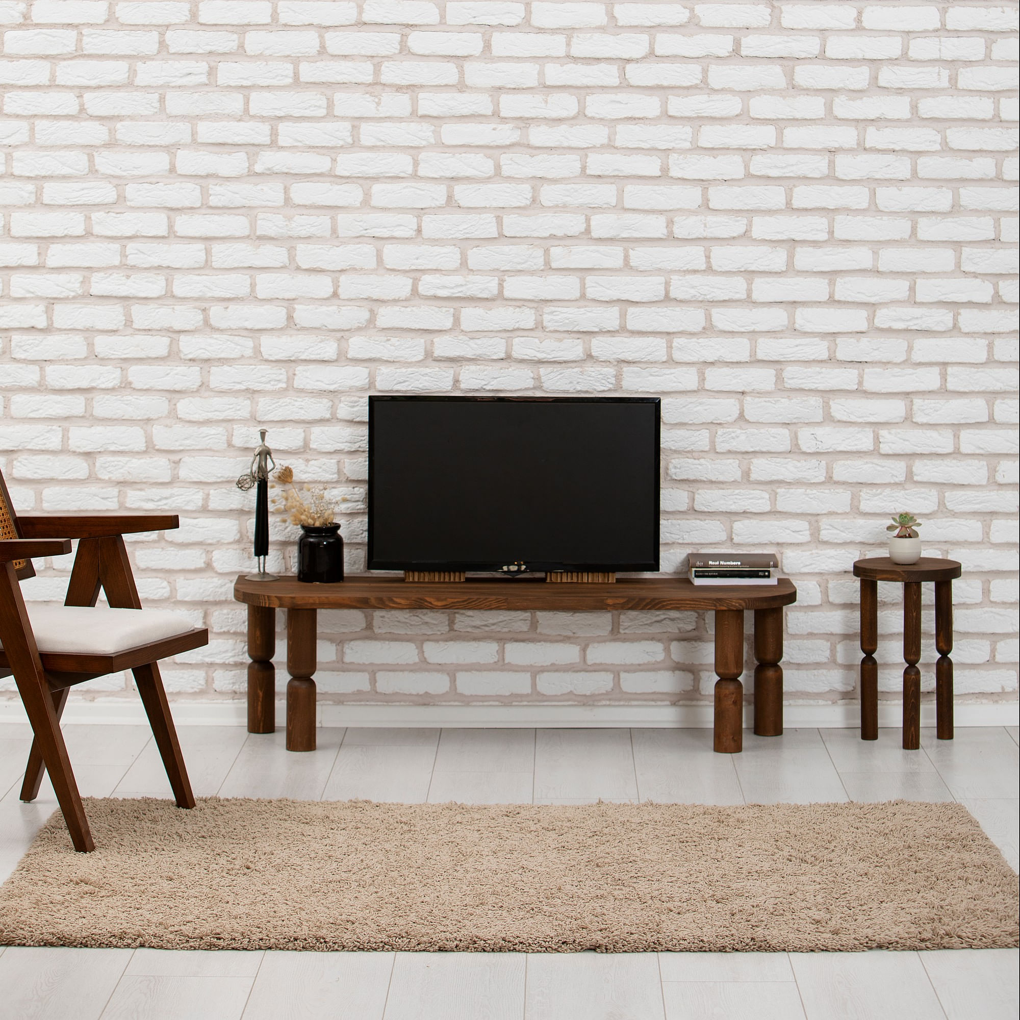 Comodă TV Hanah Home, lemn masiv, 140 x 35 x 40 cm, nuc, 552NOS2392 — imaginea 3