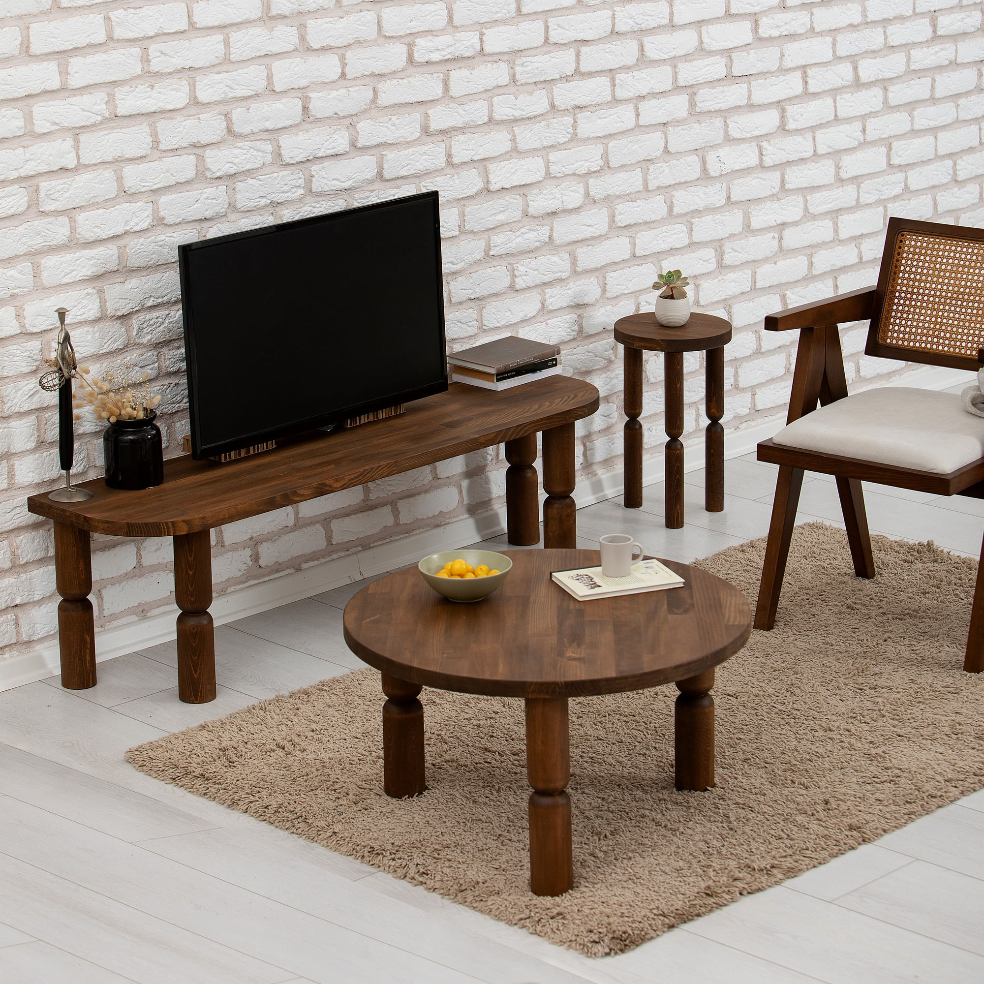 Comodă TV Hanah Home, lemn masiv, 140 x 35 x 40 cm, nuc, 552NOS2392 — imaginea 4