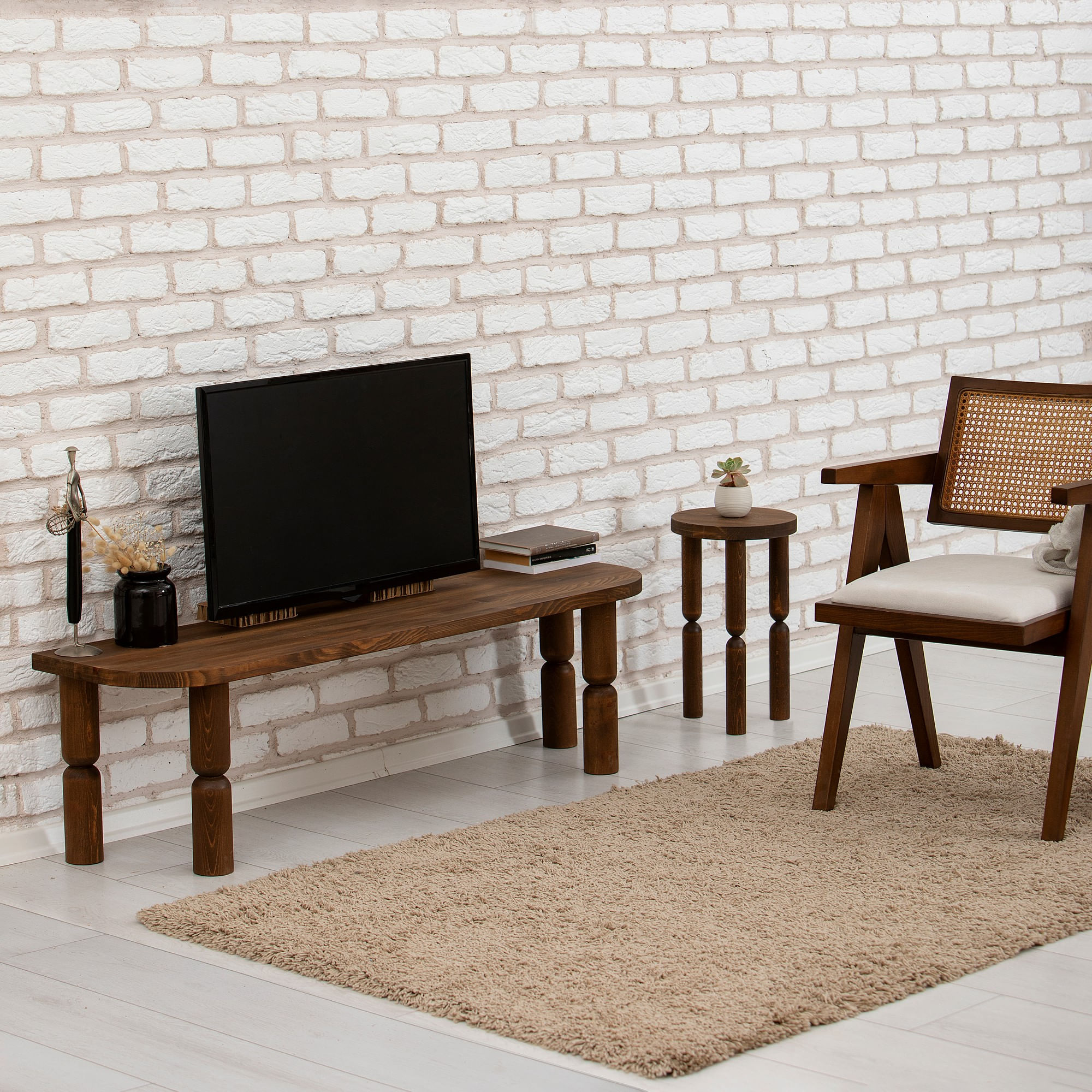 Comodă TV Hanah Home, lemn masiv, 140 x 35 x 40 cm, nuc, 552NOS2392 — imaginea 7