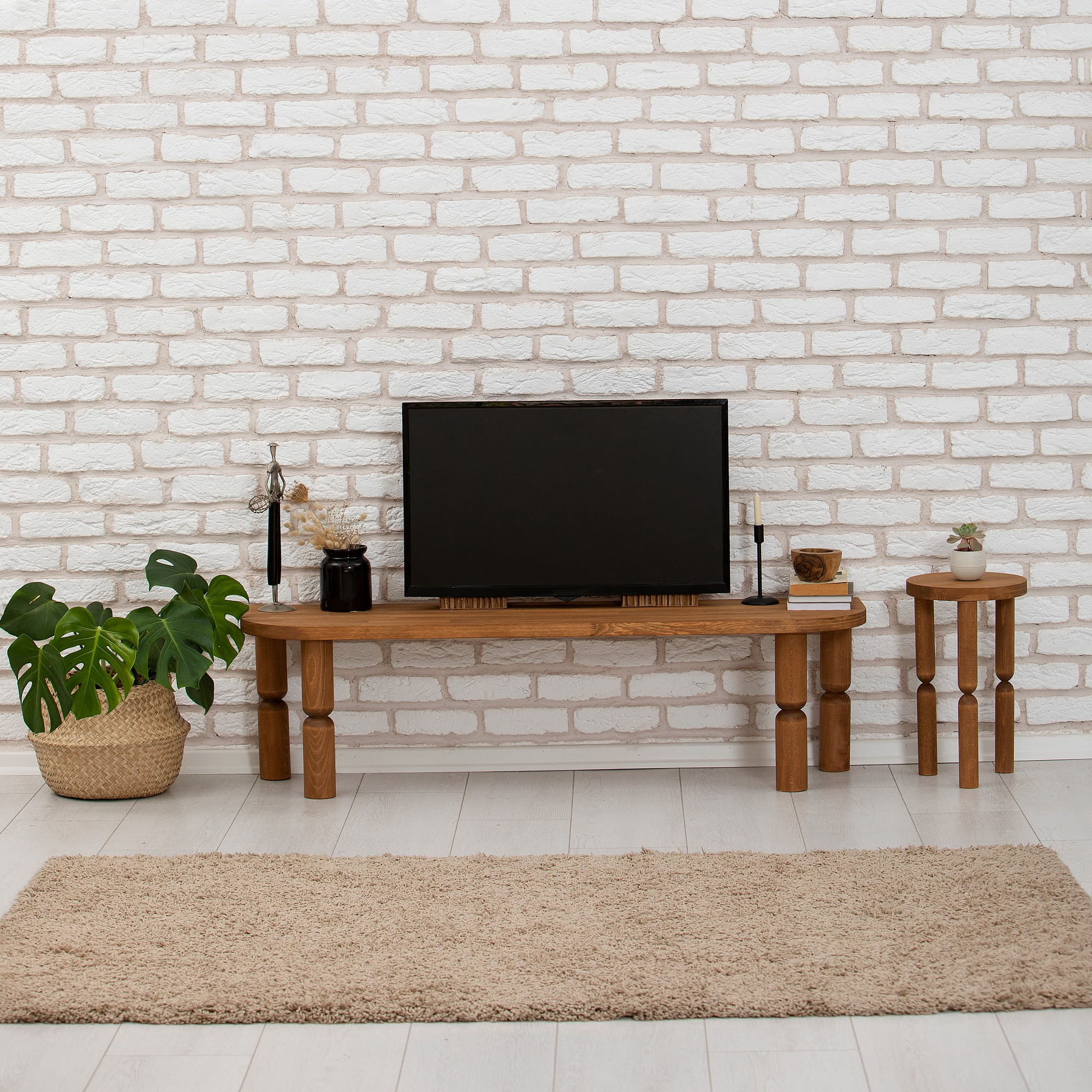 Comodă TV Hanah Home, lemn masiv, 140 x 35 x 40 cm, chesnut, 552NOS2391 — imaginea 5