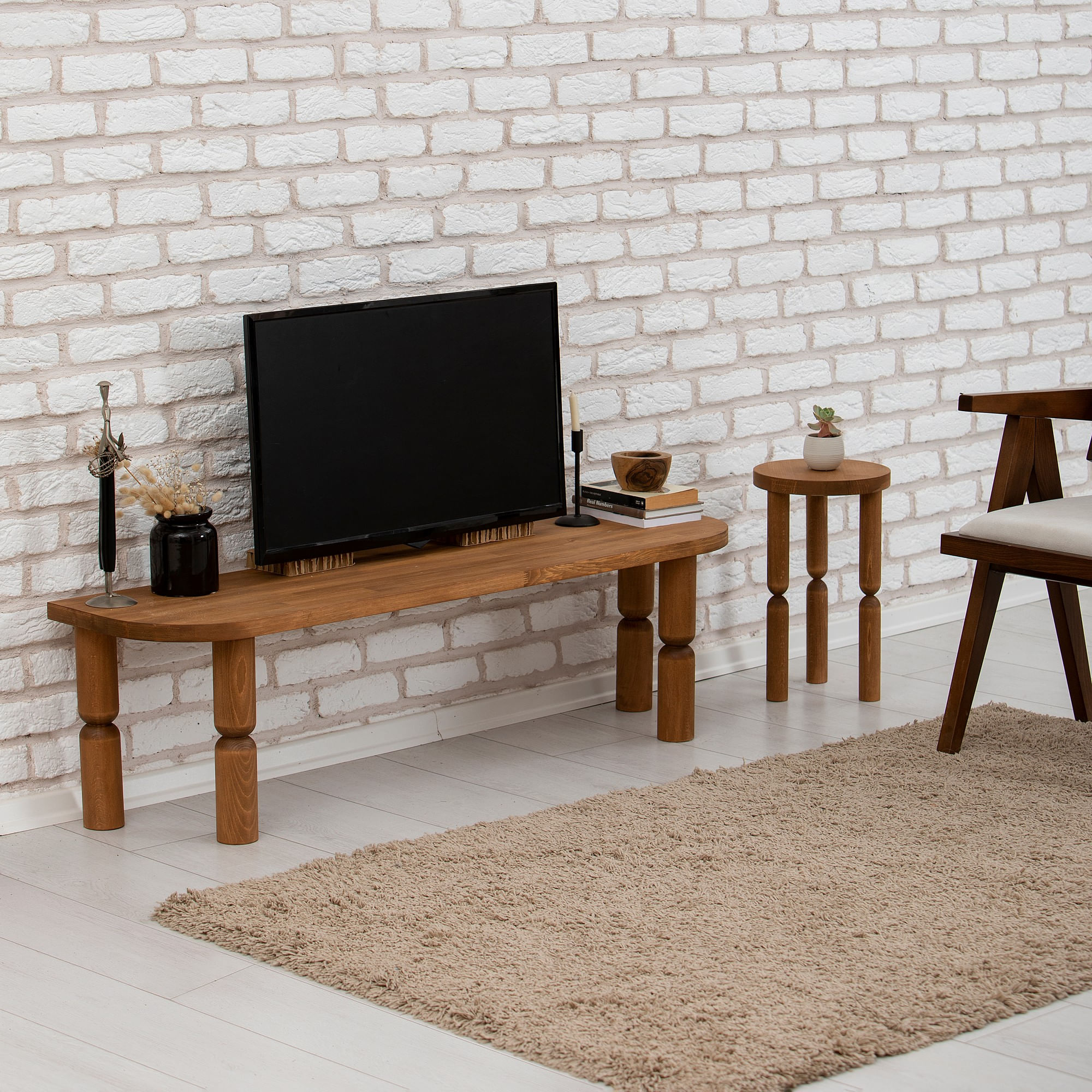 Comodă TV Hanah Home, lemn masiv, 140 x 35 x 40 cm, chesnut, 552NOS2391 — imaginea 8