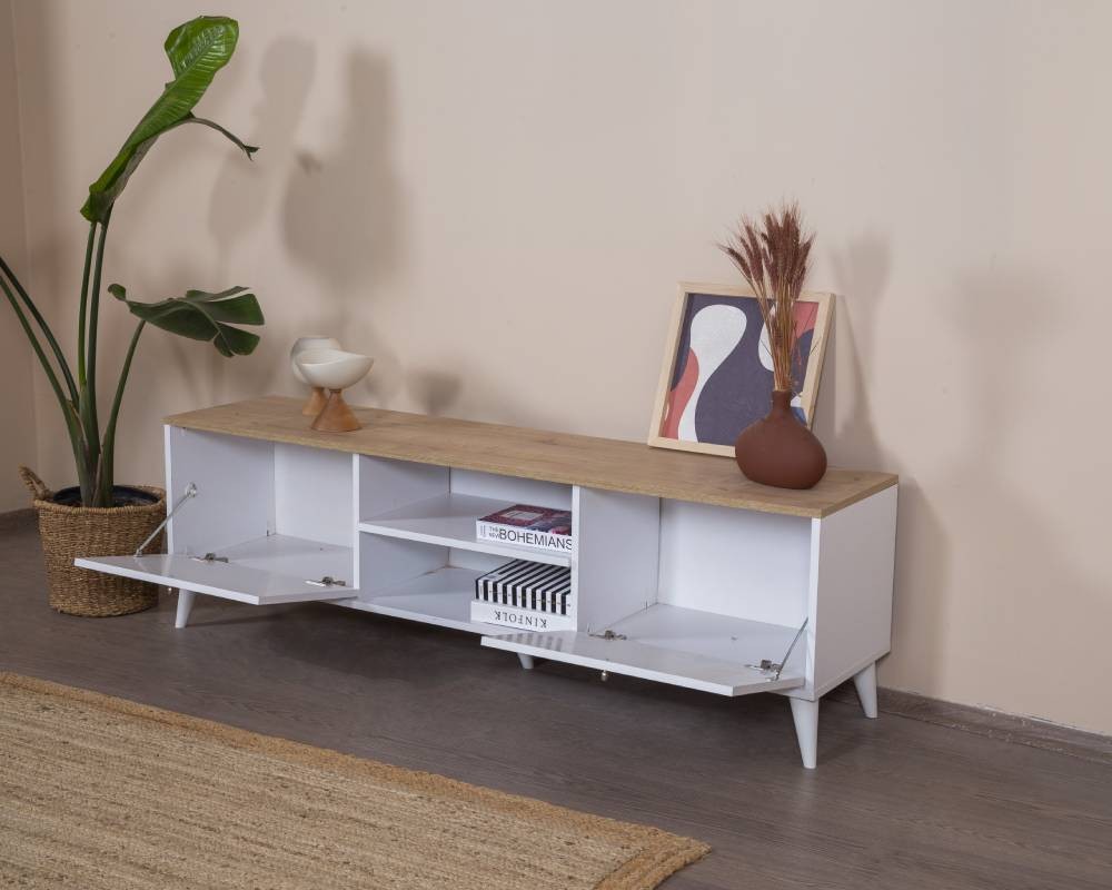 Comodă TV Hanah Home, MDF, 55 x 41 x 180 cm, alb/stejar, 277WLN1134 — imaginea 2
