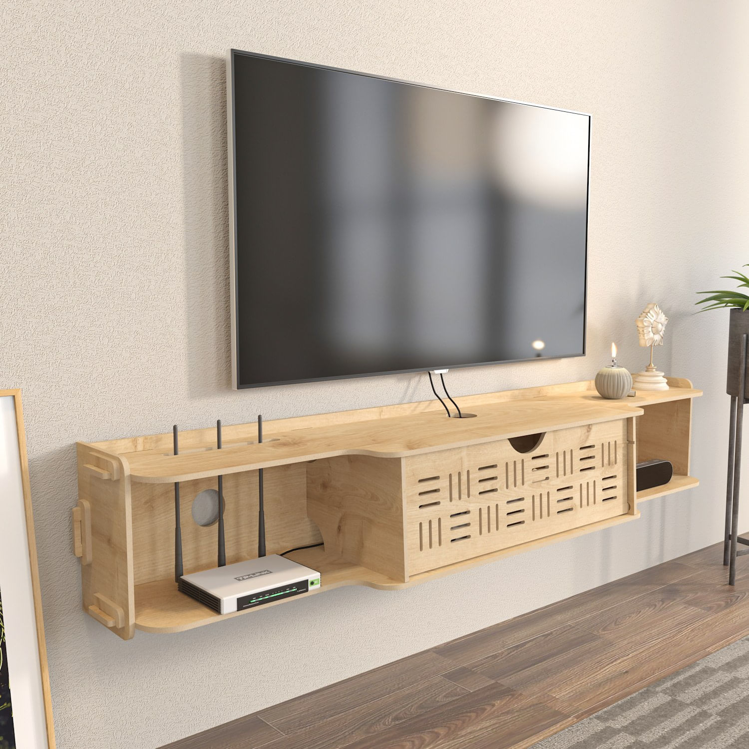 Comodă TV Hanah Home, PAL melaminat, 140 x 25 x 25 cm, stejar, 875ZNA4647 — imaginea 2