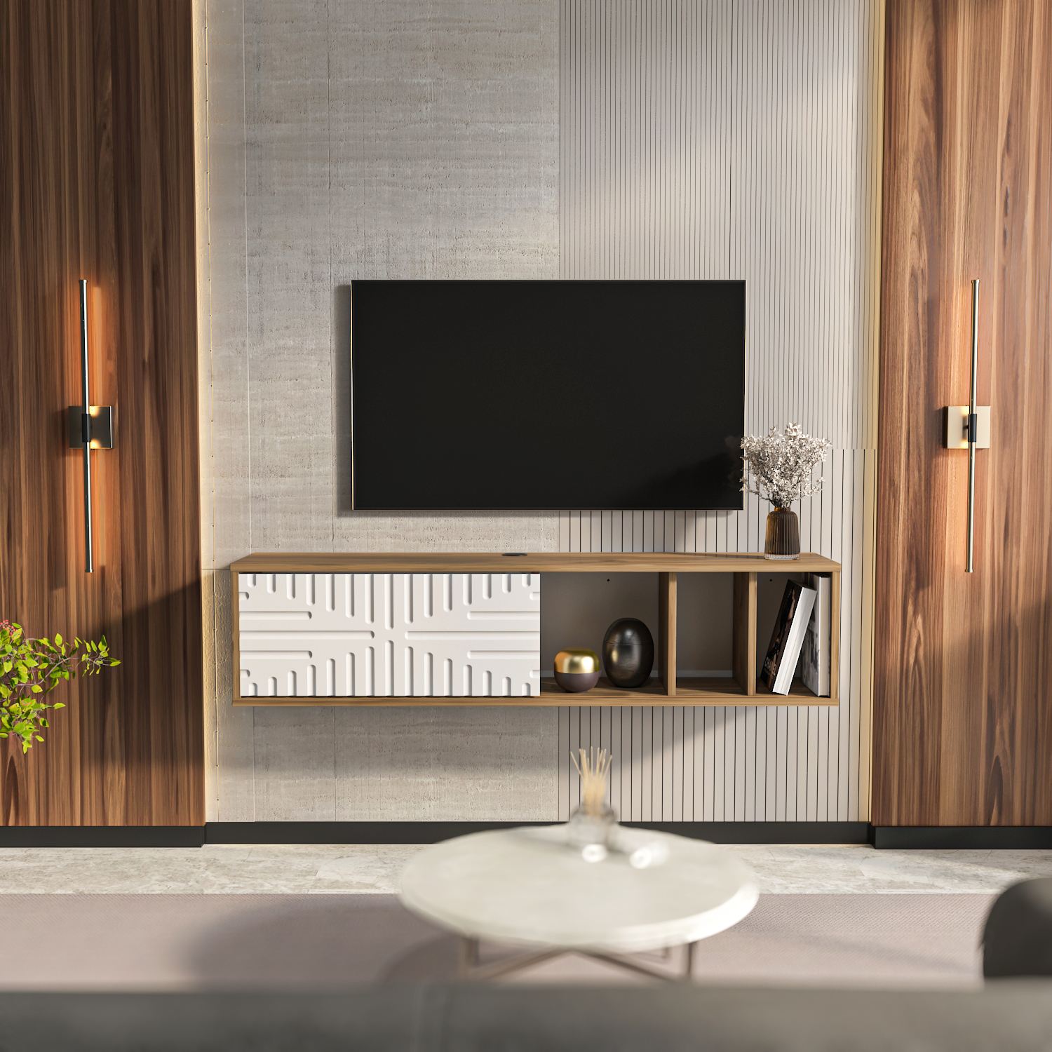 Comodă TV Hanah Home, PAL melaminat, 140 x 29.5 x 29.5 cm, nuc/alb, 875ZNA5337 — imaginea 3