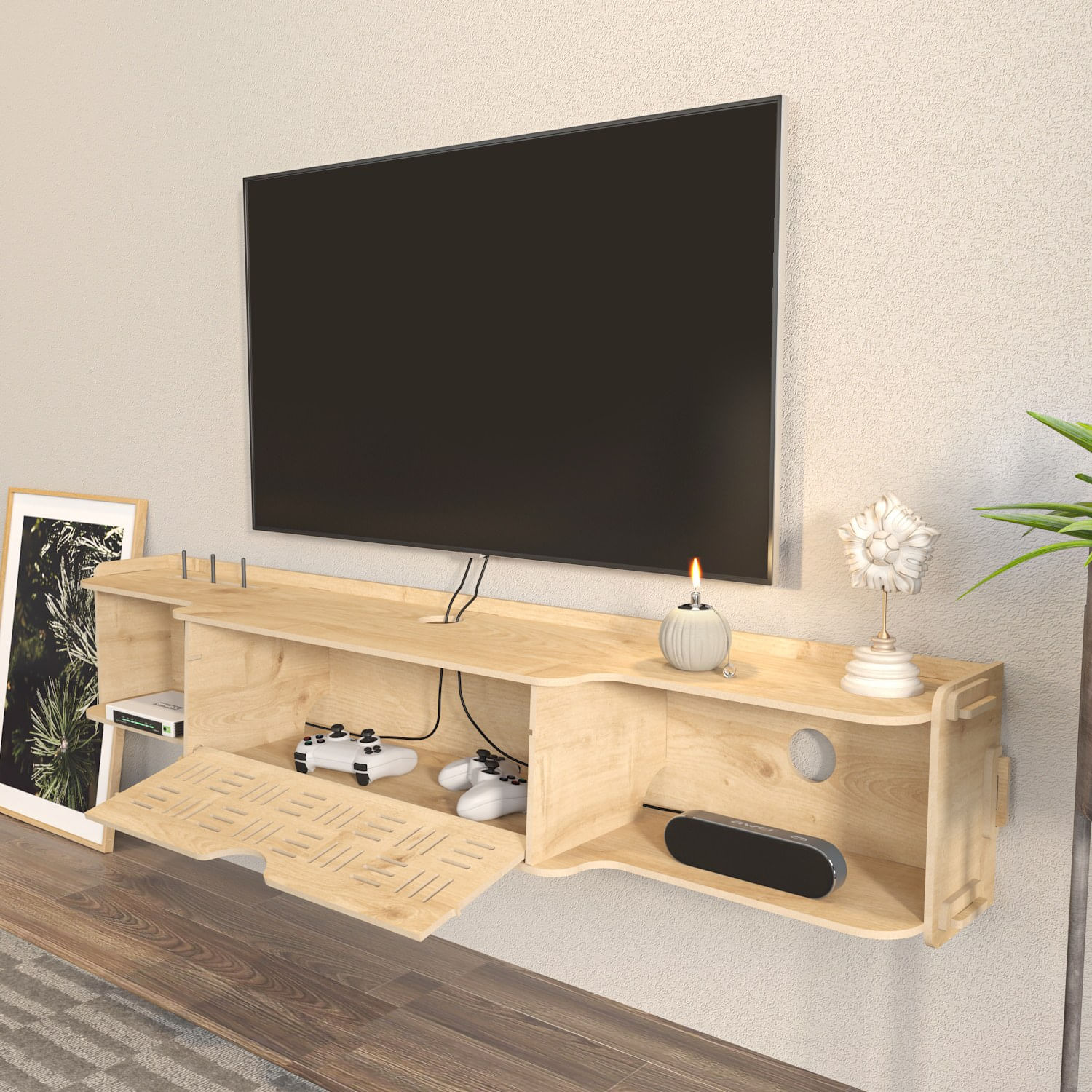 Comodă TV Hanah Home, PAL melaminat, 140 x 25 x 25 cm, stejar, 875ZNA4647 — imaginea 3