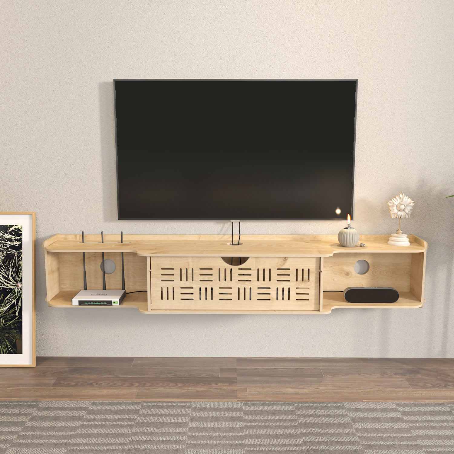 Comodă TV Hanah Home, PAL melaminat, 140 x 25 x 25 cm, stejar, 875ZNA4647 — imaginea 4