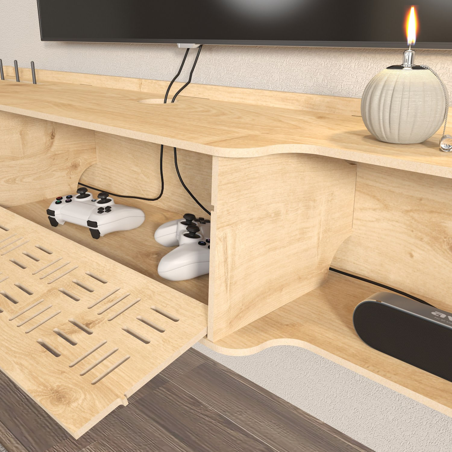 Comodă TV Hanah Home, PAL melaminat, 140 x 25 x 25 cm, stejar, 875ZNA4647 — imaginea 6