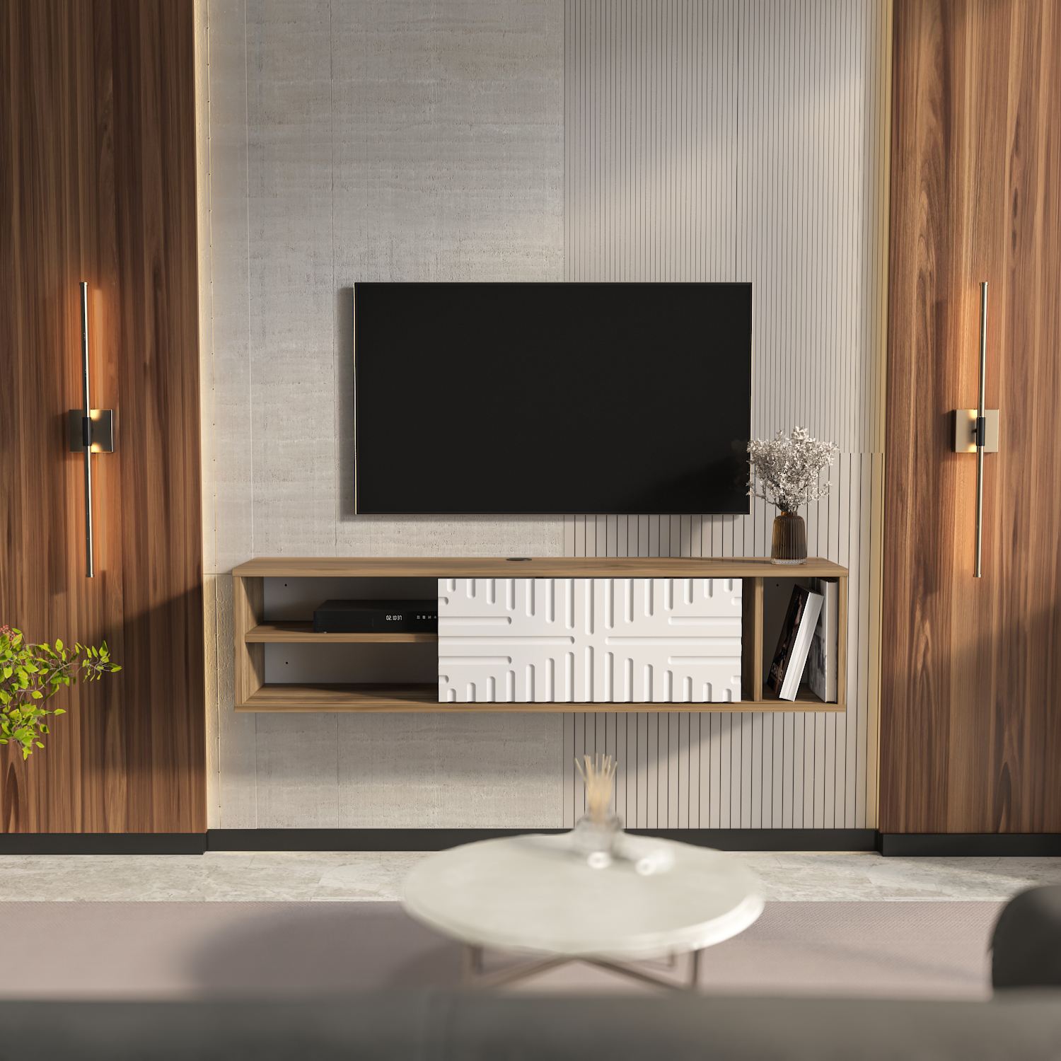 Comodă TV Hanah Home, PAL melaminat, 140 x 29.5 x 29.5 cm, nuc/alb, 875ZNA5337 — imaginea 5