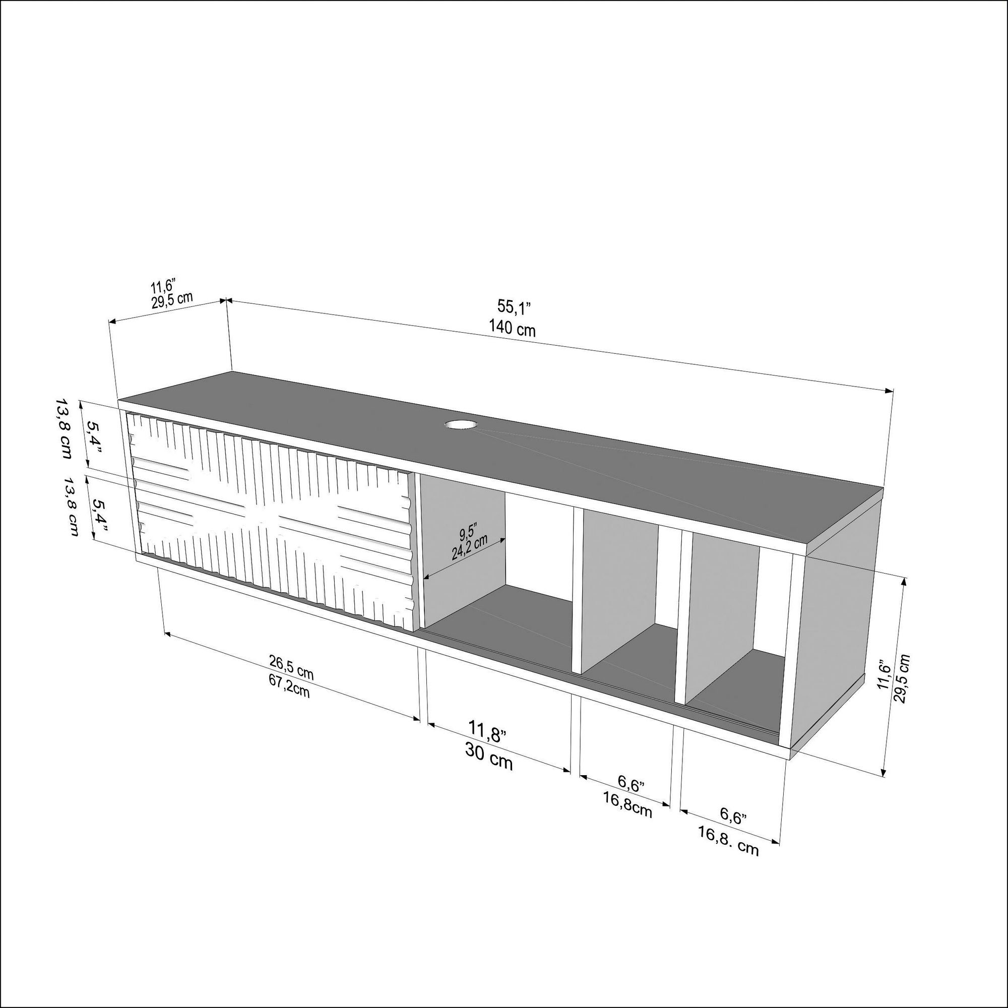 Comodă TV Hanah Home, PAL melaminat, 140 x 29.5 x 29.5 cm, negru/alb, 875ZNA5336 — imaginea 3