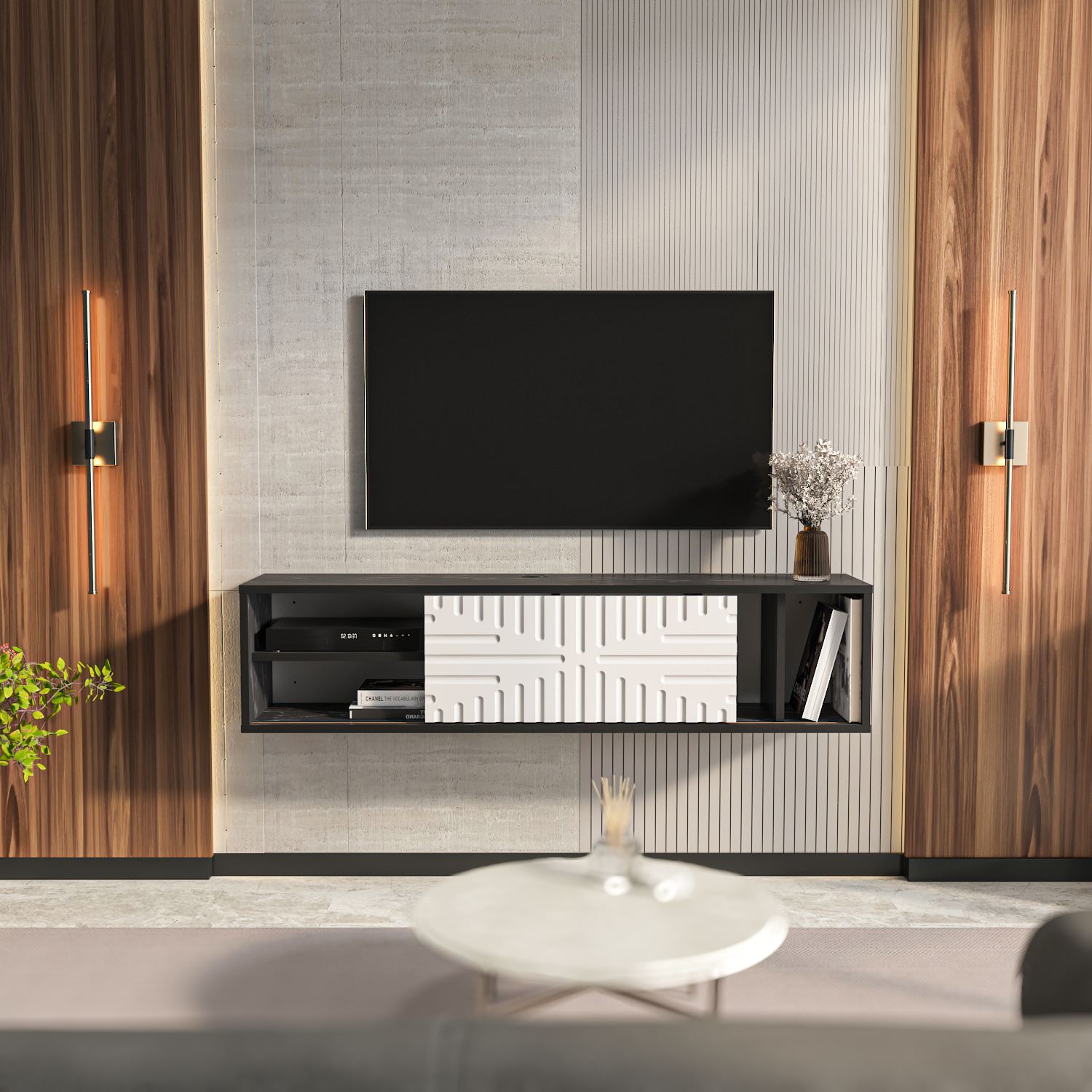 Comodă TV Hanah Home, PAL melaminat, 140 x 29.5 x 29.5 cm, negru/alb, 875ZNA5336 — imaginea 4