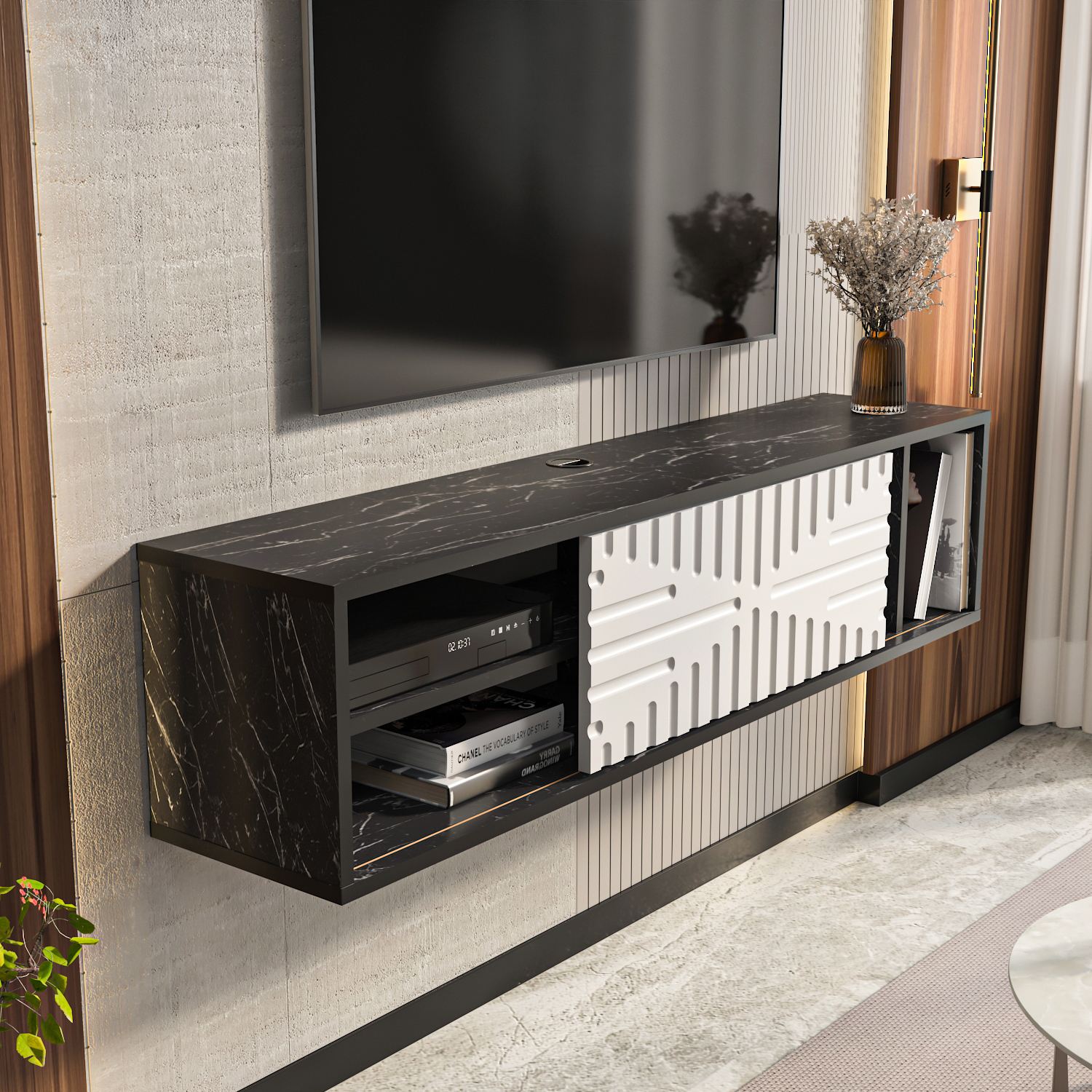 Comodă TV Hanah Home, PAL melaminat, 140 x 29.5 x 29.5 cm, negru/alb, 875ZNA5336 — imaginea 5