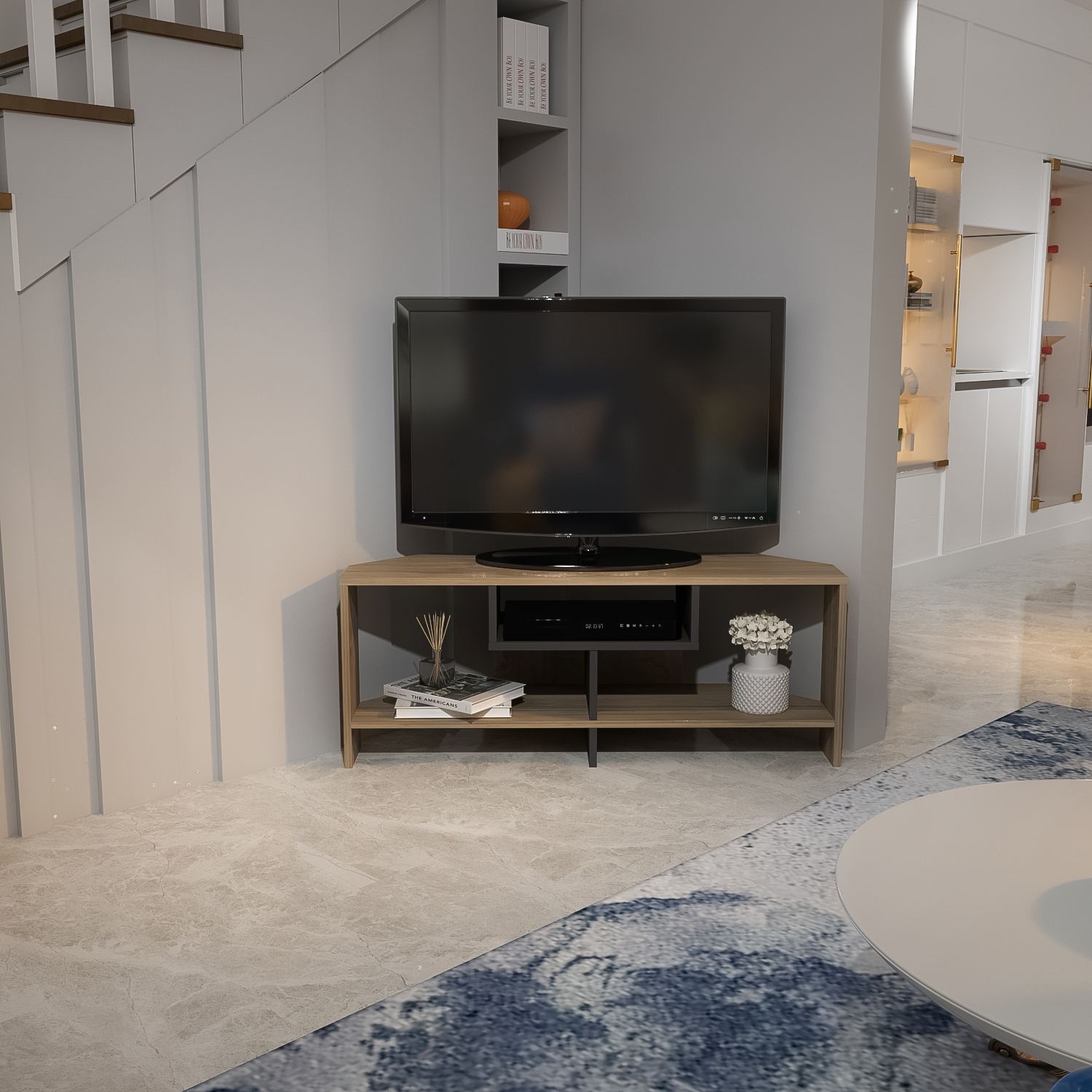 Comodă TV Hanah Home, PAL melaminat, 120 x 35 x 46.8 cm, nuc/alb, 875ZNA5357 — imaginea 2