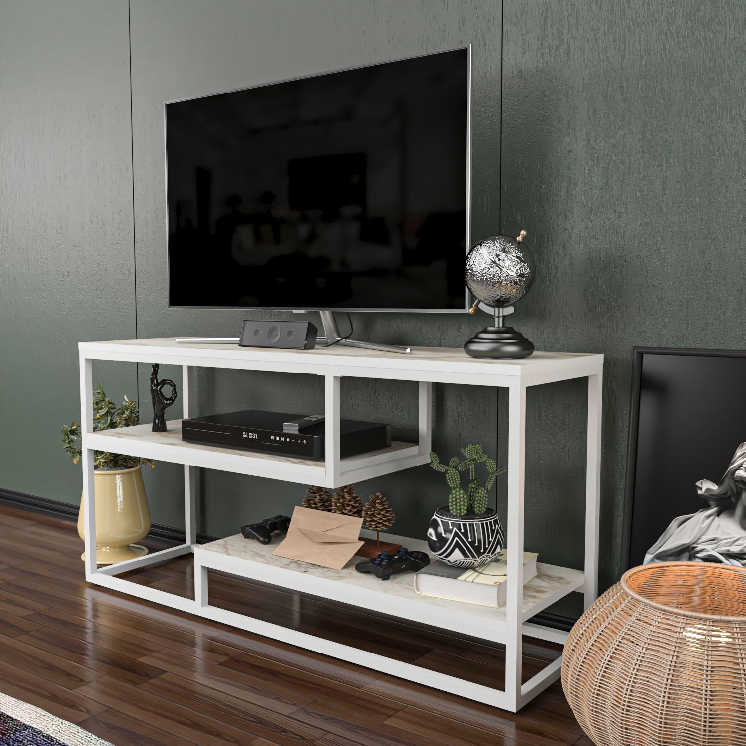 Comodă TV Hanah Home, PAL melaminat, 120.2 x 35.2 x 60 cm, ephesus/alb, 875ZNA5314 — imaginea 2